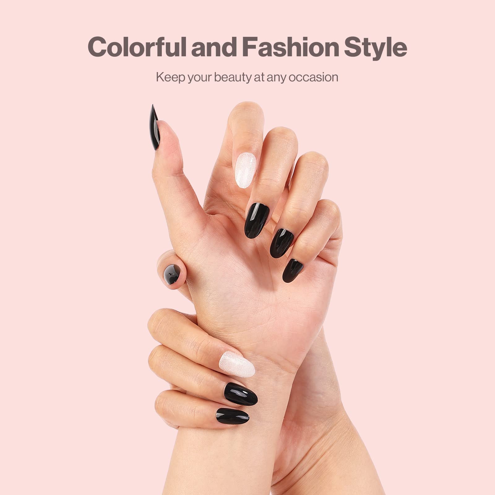 Acrylic Press On Nails - Short Almond Shape Classic Black
