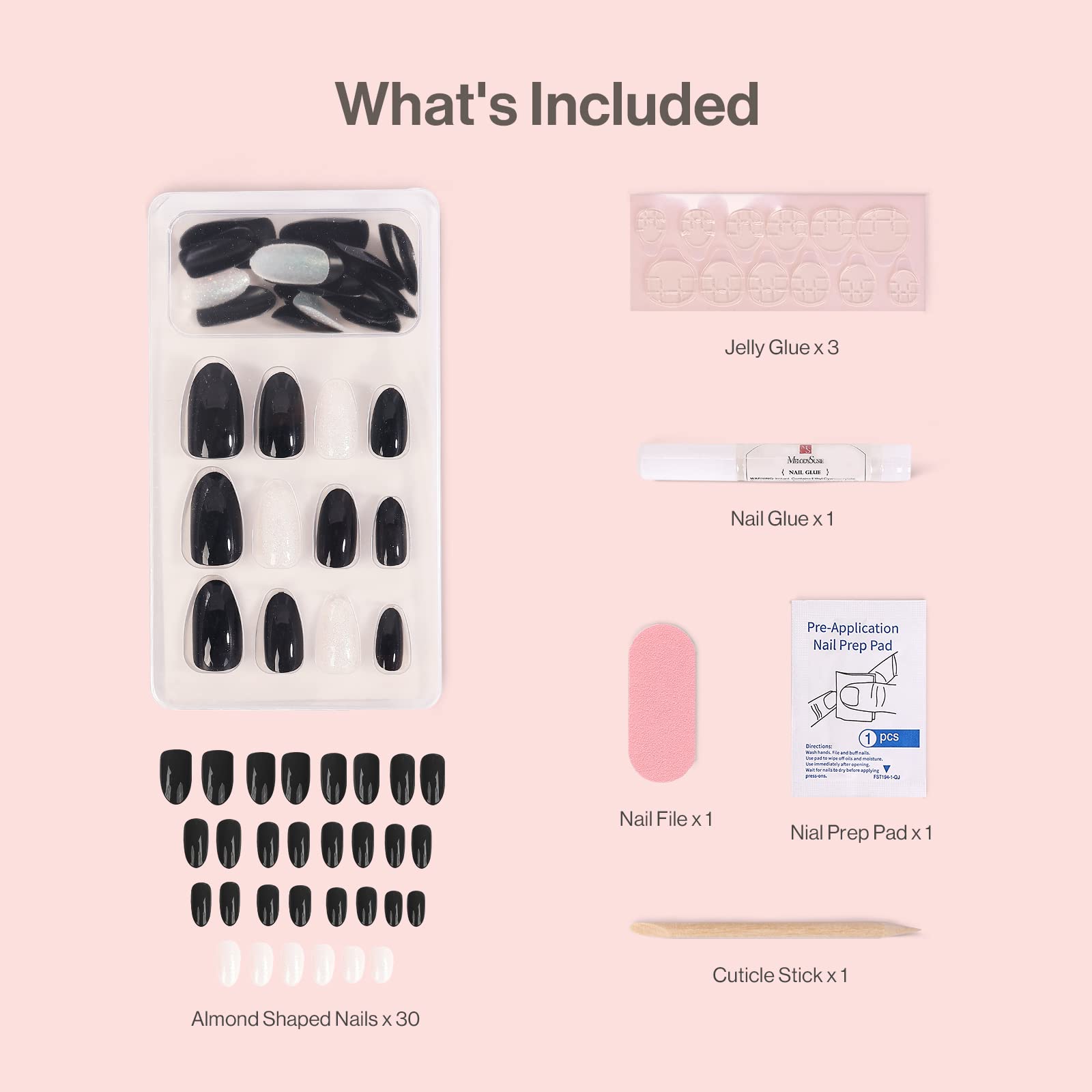 Acrylic Press On Nails - Short Almond Shape Classic Black