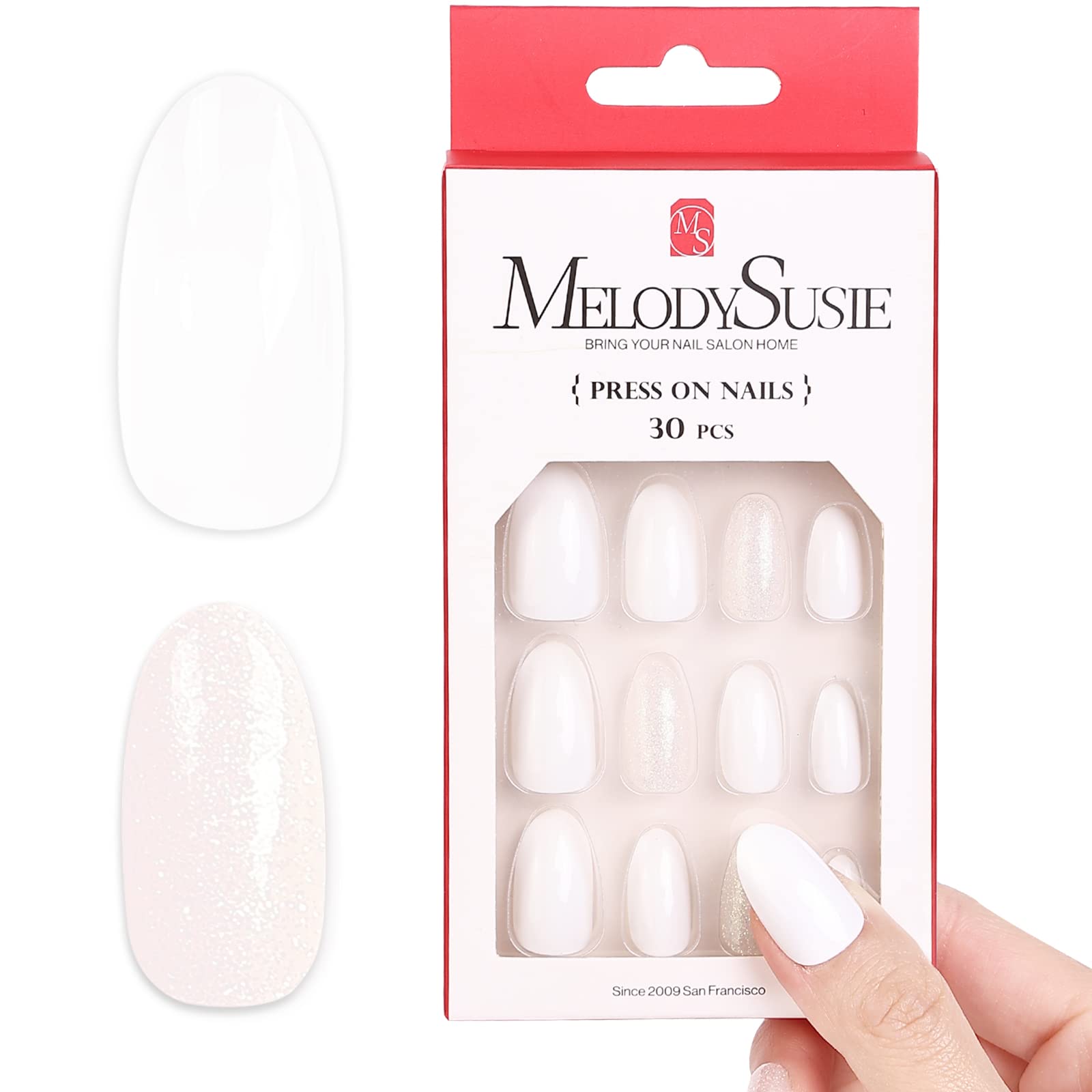 Acrylic Press On Nails - Short Almond Shape Classic White