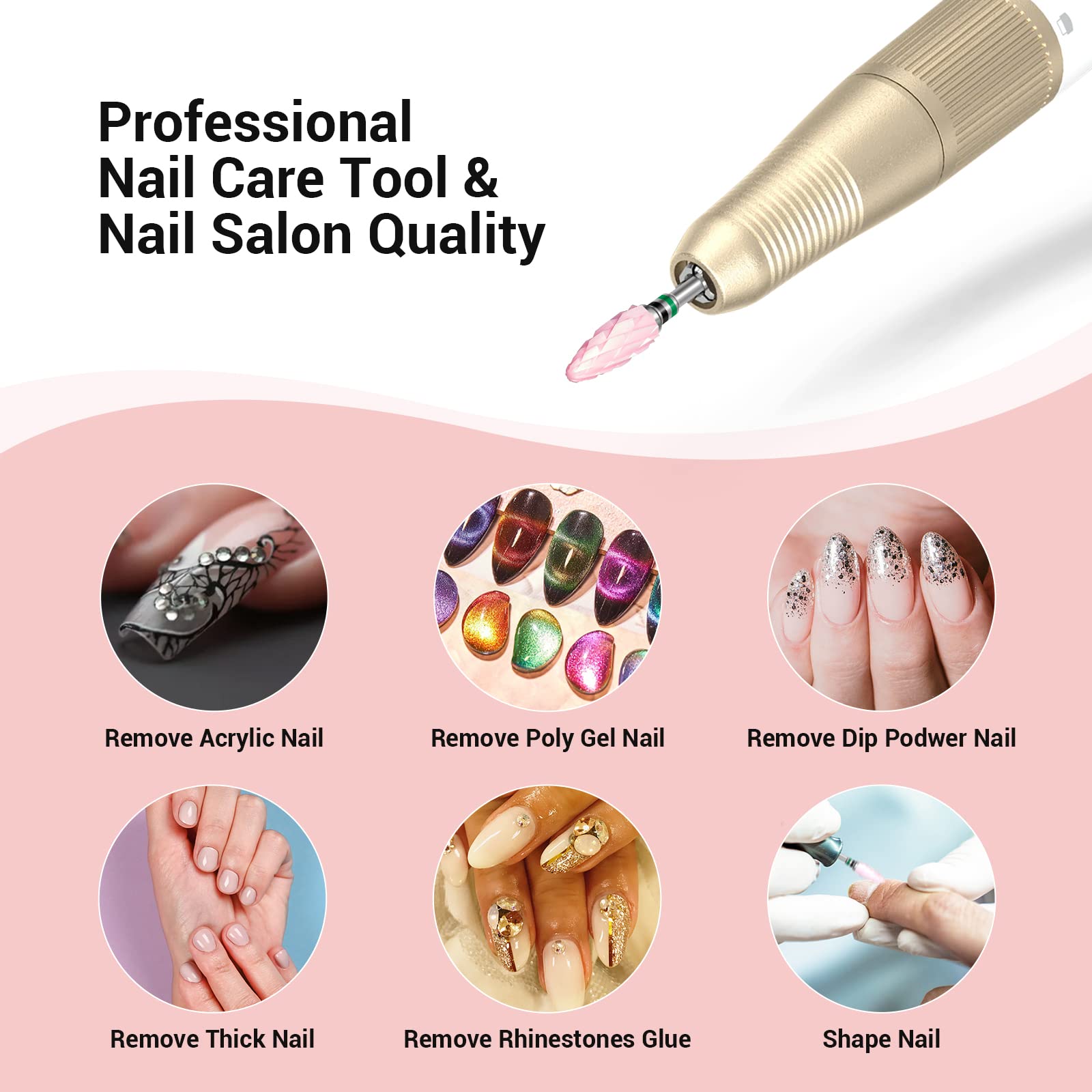 Ceramic Nail Drill Bits Pink