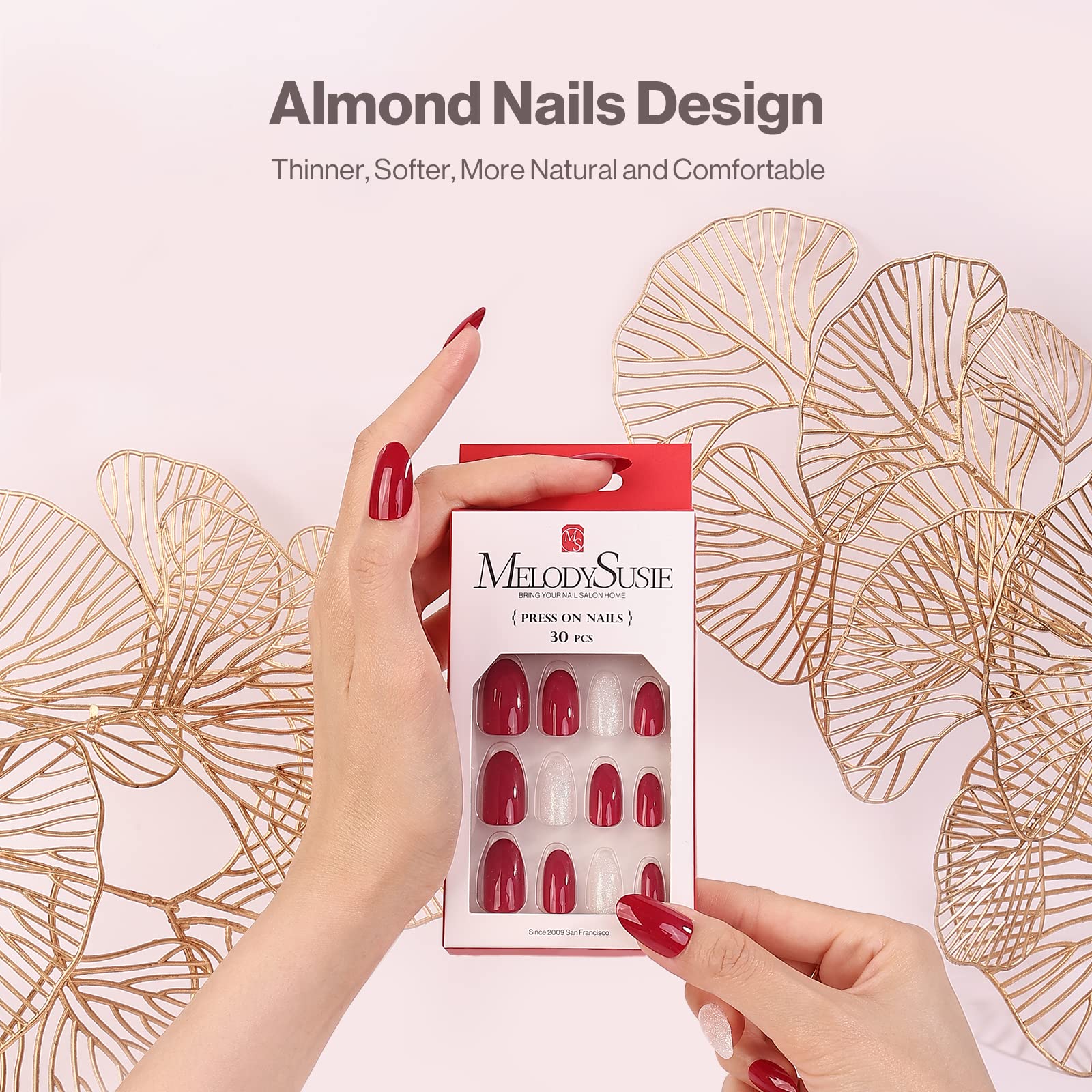 Acrylic Press On Nails - Short Almond Shape Elegant Red