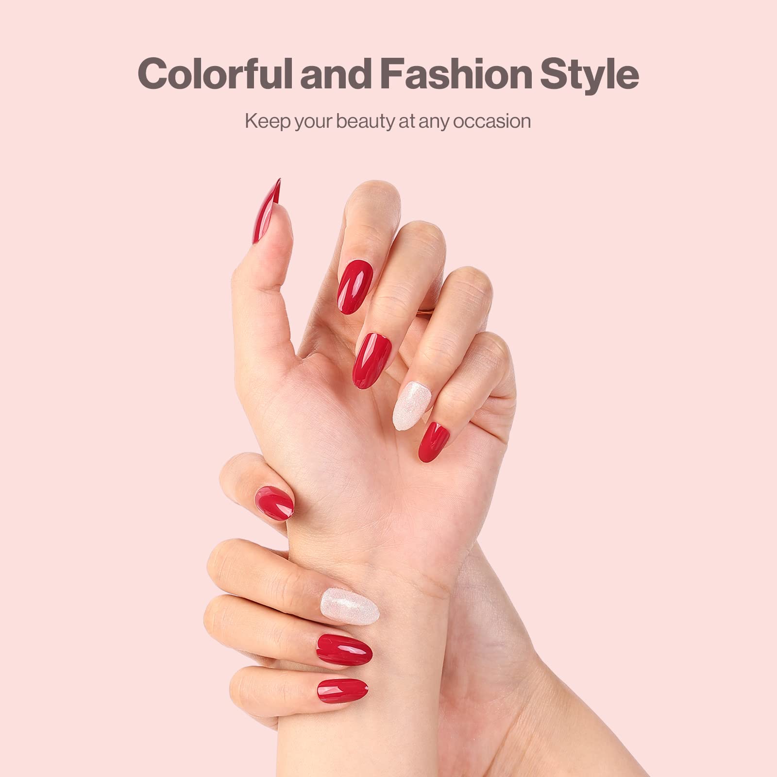 Acrylic Press On Nails - Short Almond Shape Elegant Red