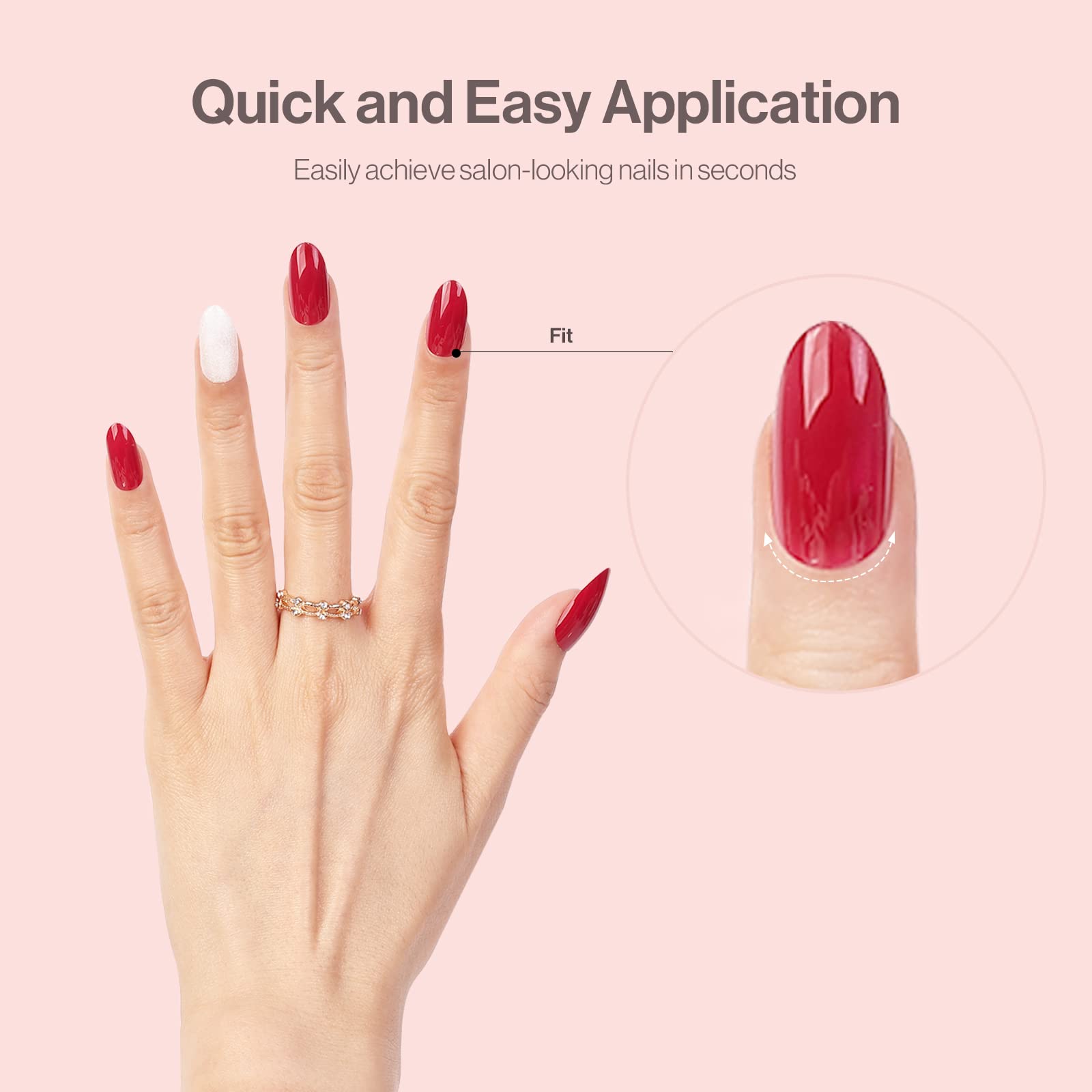 Acrylic Press On Nails - Short Almond Shape Elegant Red