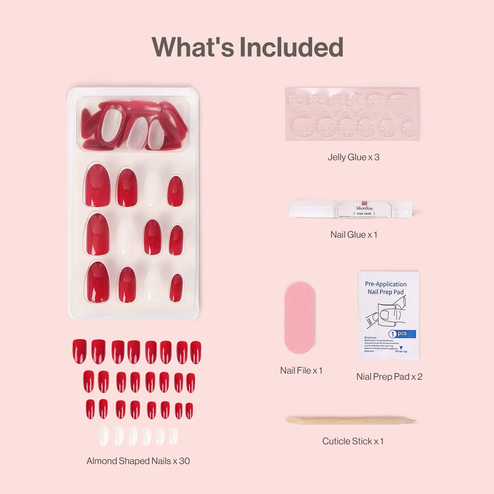Acrylic Press On Nails - Short Almond Shape Elegant Red