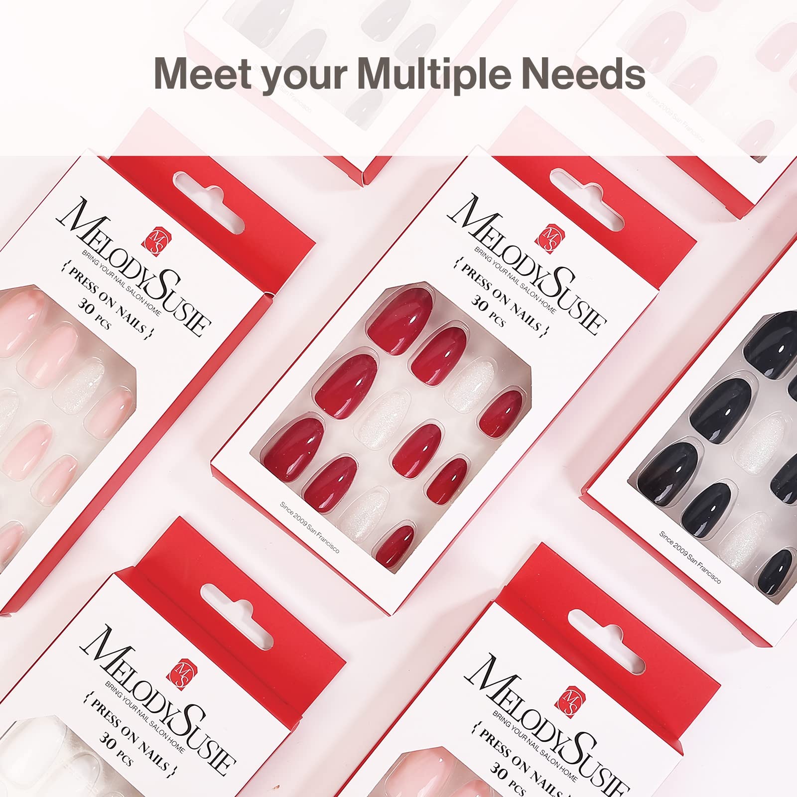 Acrylic Press On Nails - Short Almond Shape Elegant Red