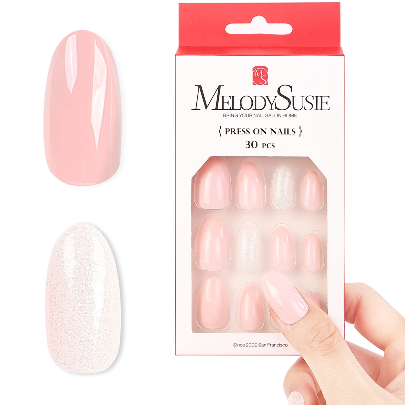 Acrylic Press On Nails - Short Almond Shape Fantasy Pink