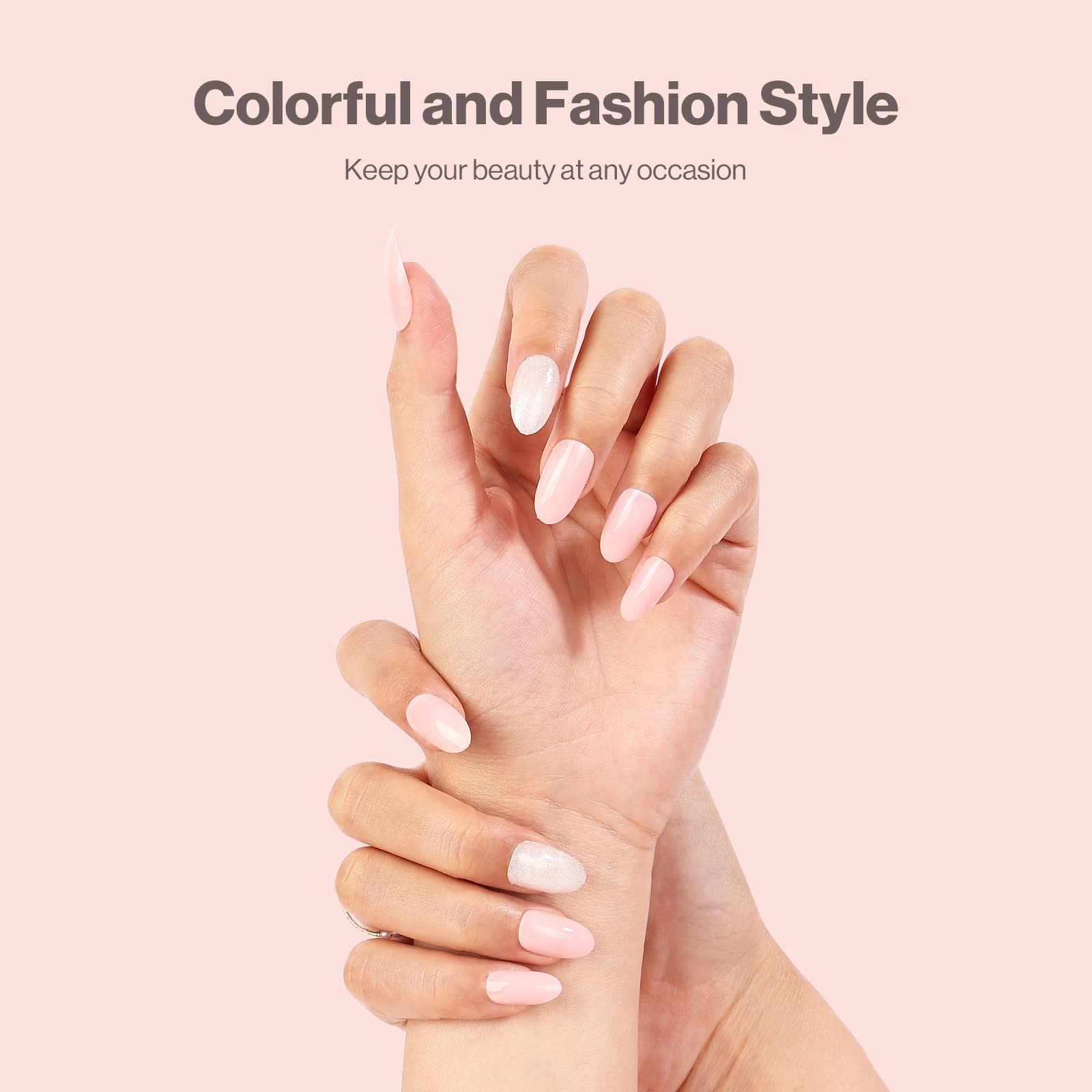 Acrylic Press On Nails - Short Almond Shape Fantasy Pink