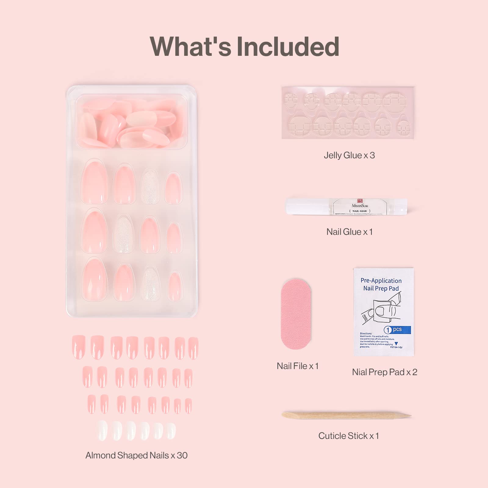 Acrylic Press On Nails - Short Almond Shape Fantasy Pink