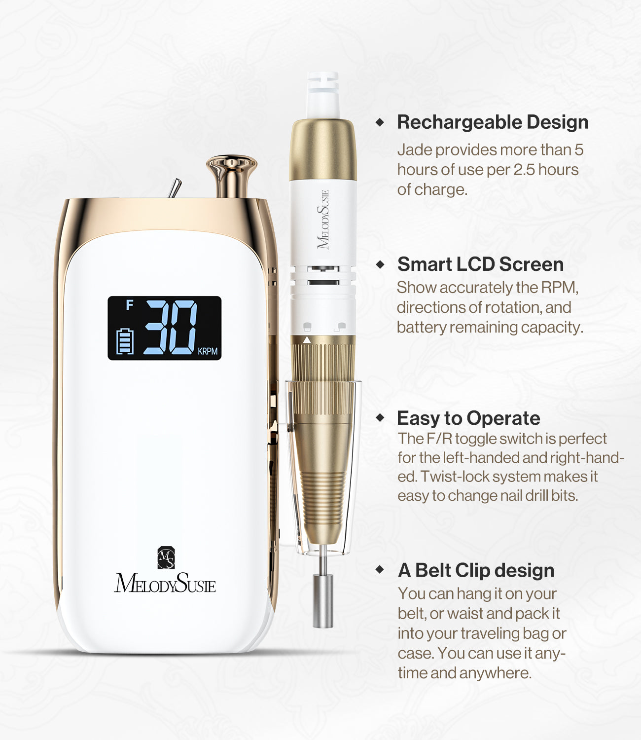 SR3-Jade Rechargeable Nail Drill 30,000RPM