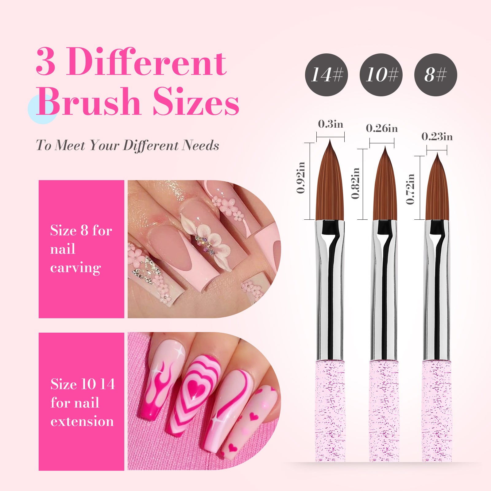 Acrylic Nail Brush Set (3Pcs) - Pink