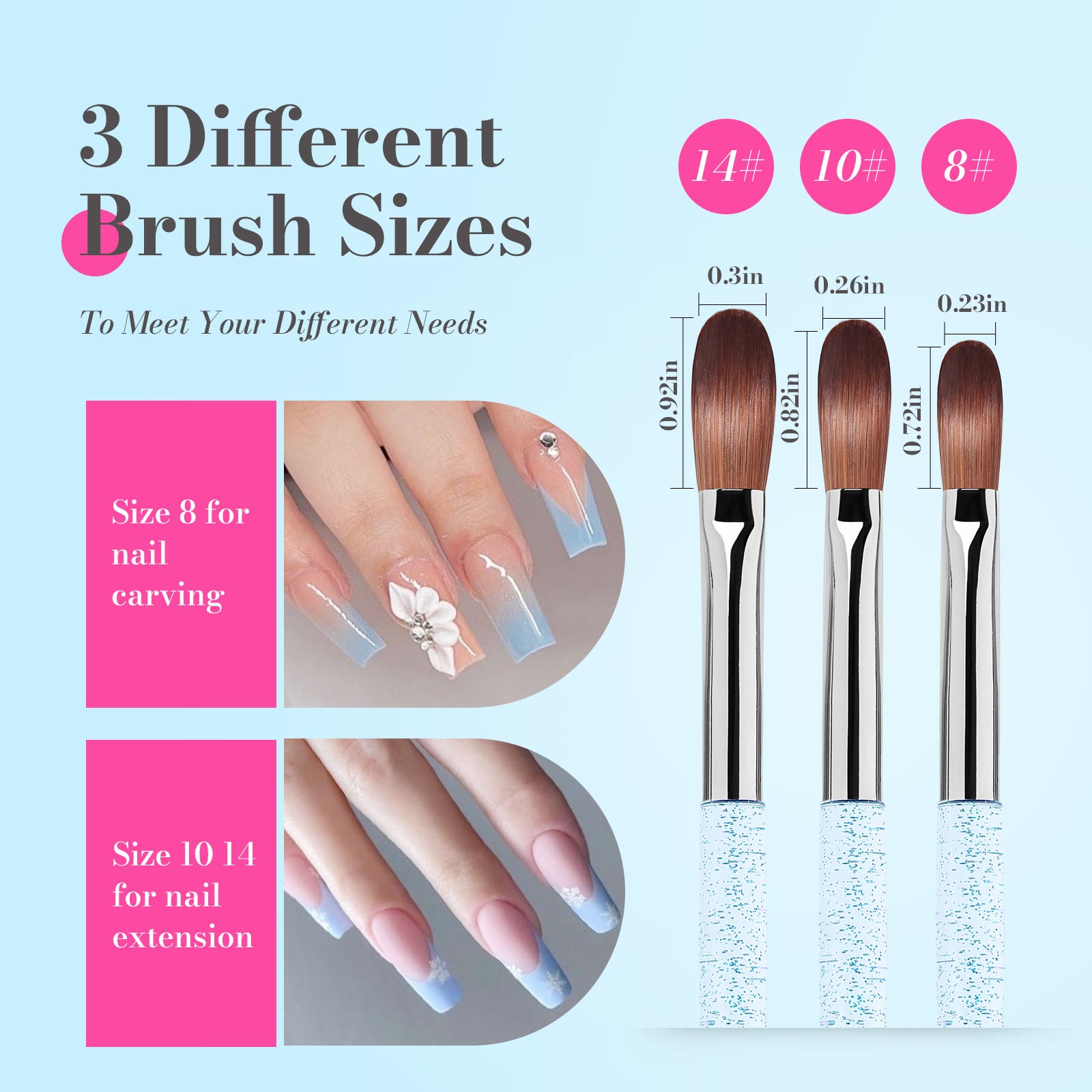 Acrylic Nail Brush Set (3Pcs) - Blue