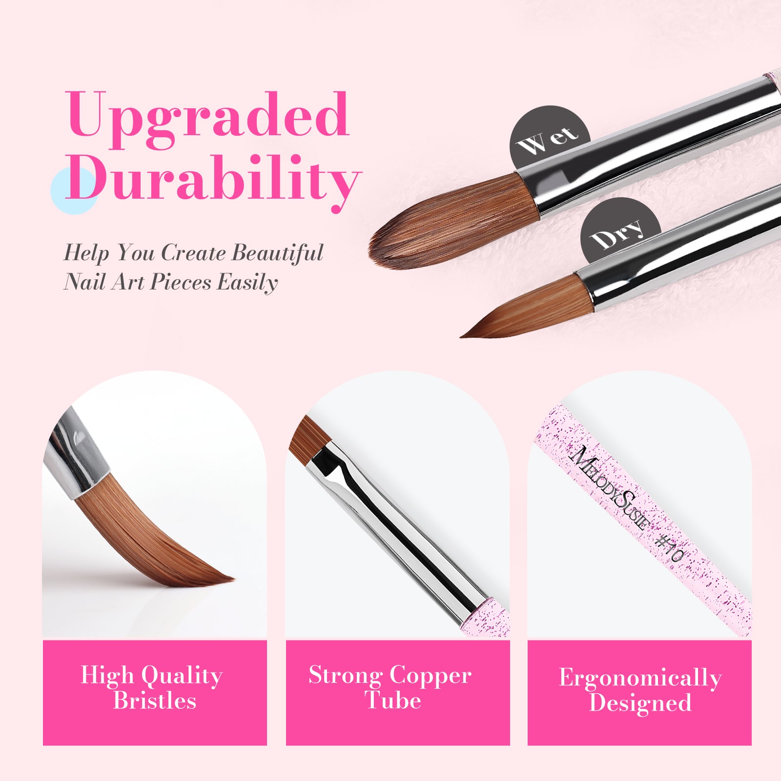 Acrylic Nail Brush Set (3Pcs) - Pink