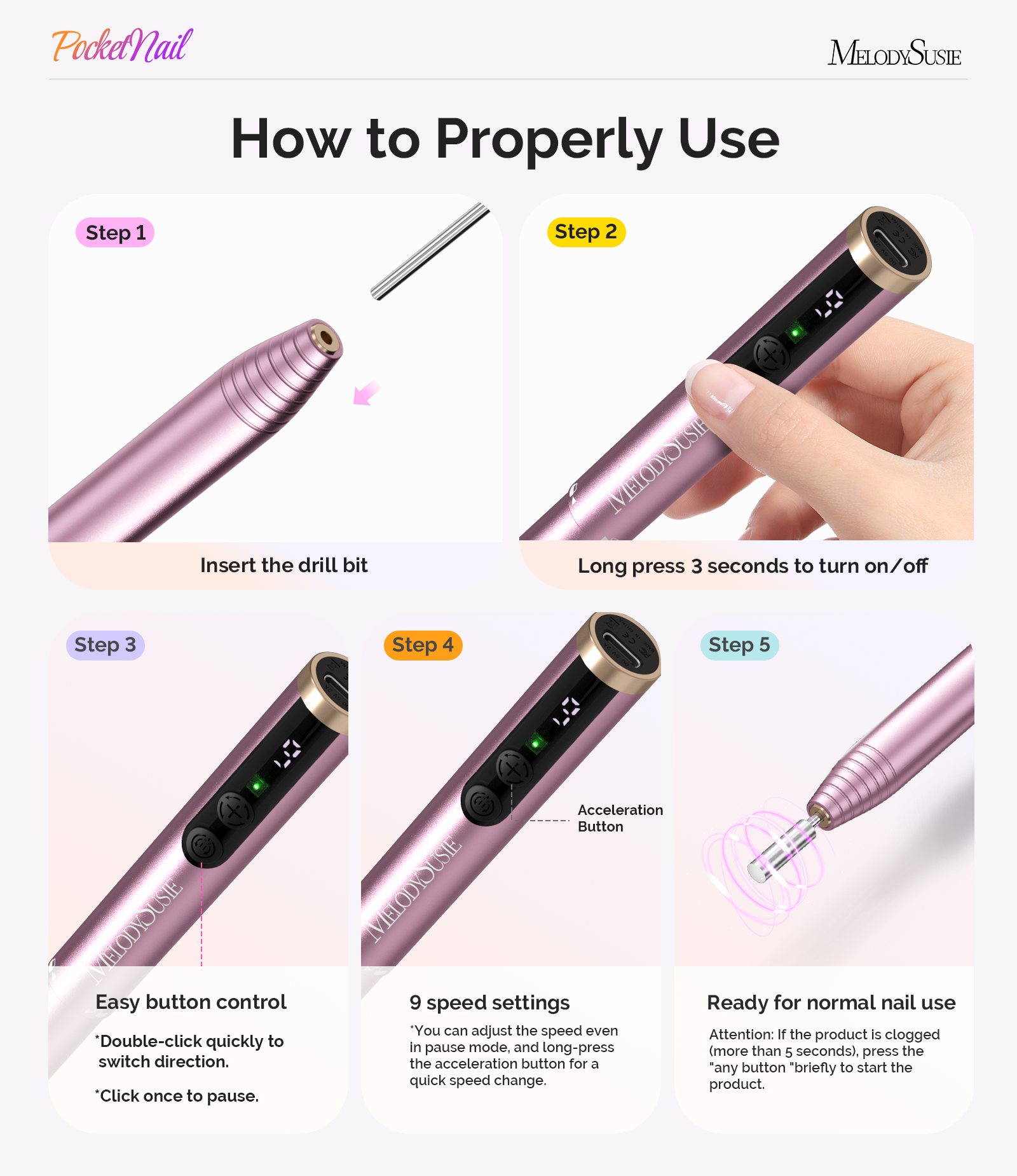 PocketNail PC100GR/PC100G Pen-Shaped Innovative Portable Rechargeable Nail Drill 20,000RPM