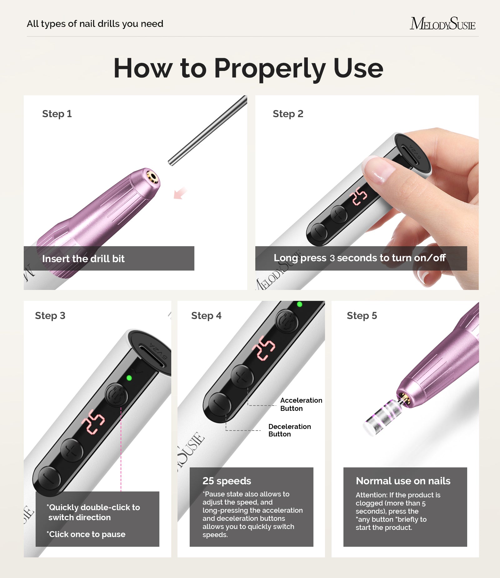 PC180E Pen-Shaped Rechargeable Nail Drill 25,000RPM - Pink Gold