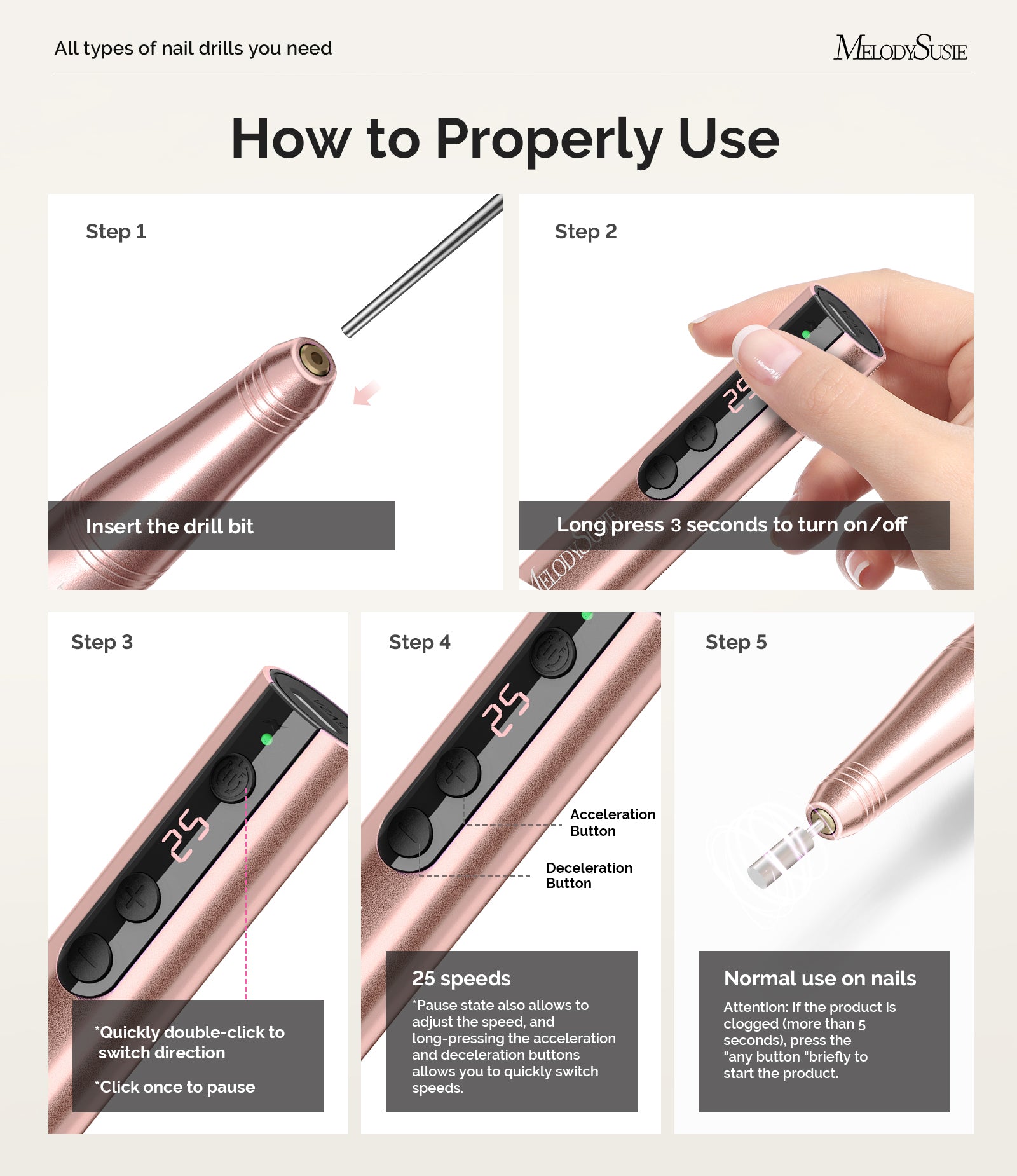 PC180F Pen-Shaped Rechargeable Nail Drill 25,000RPM - Gold