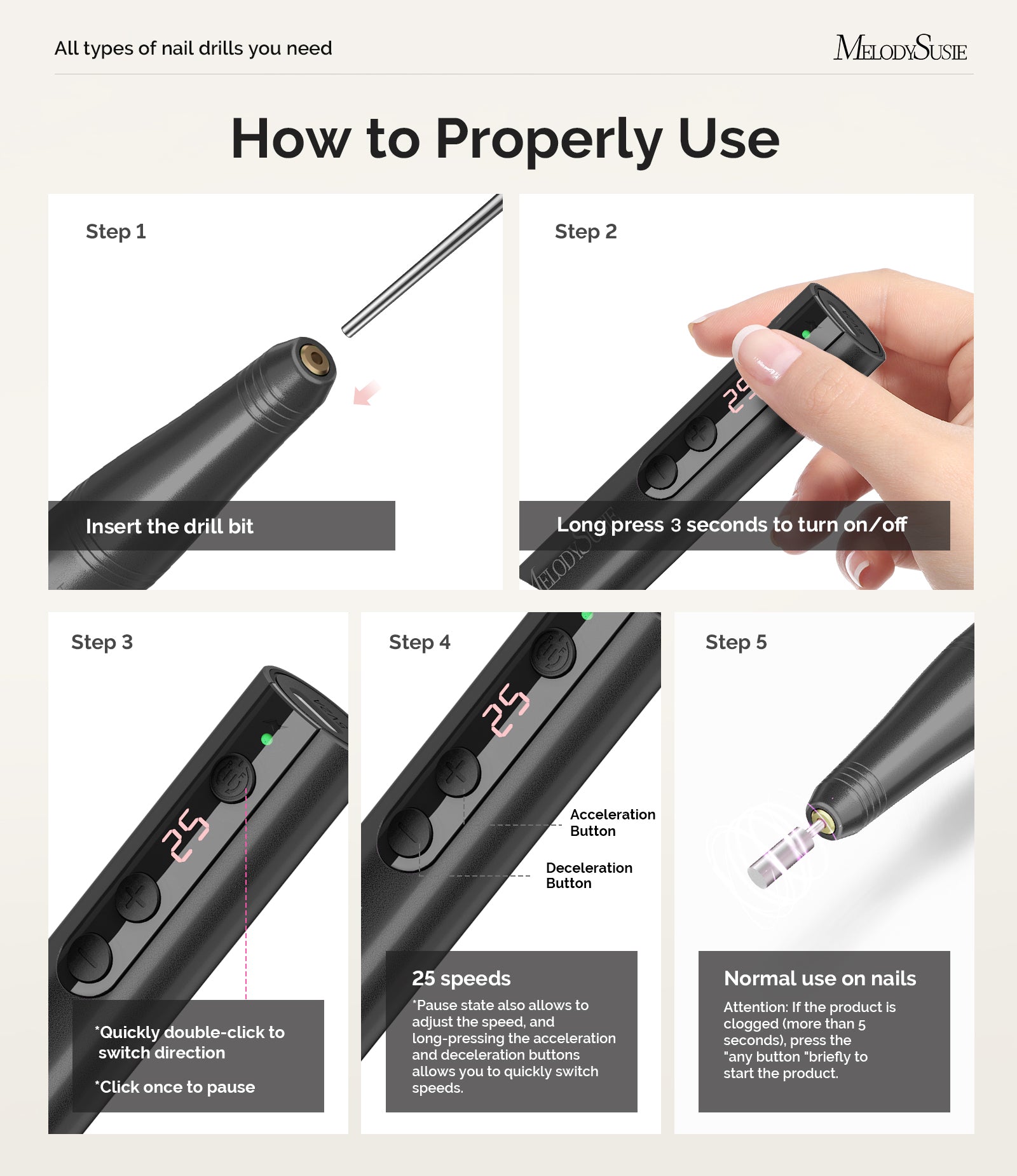 PC180F Pen-Shaped Rechargeable Nail Drill 25,000RPM - Black