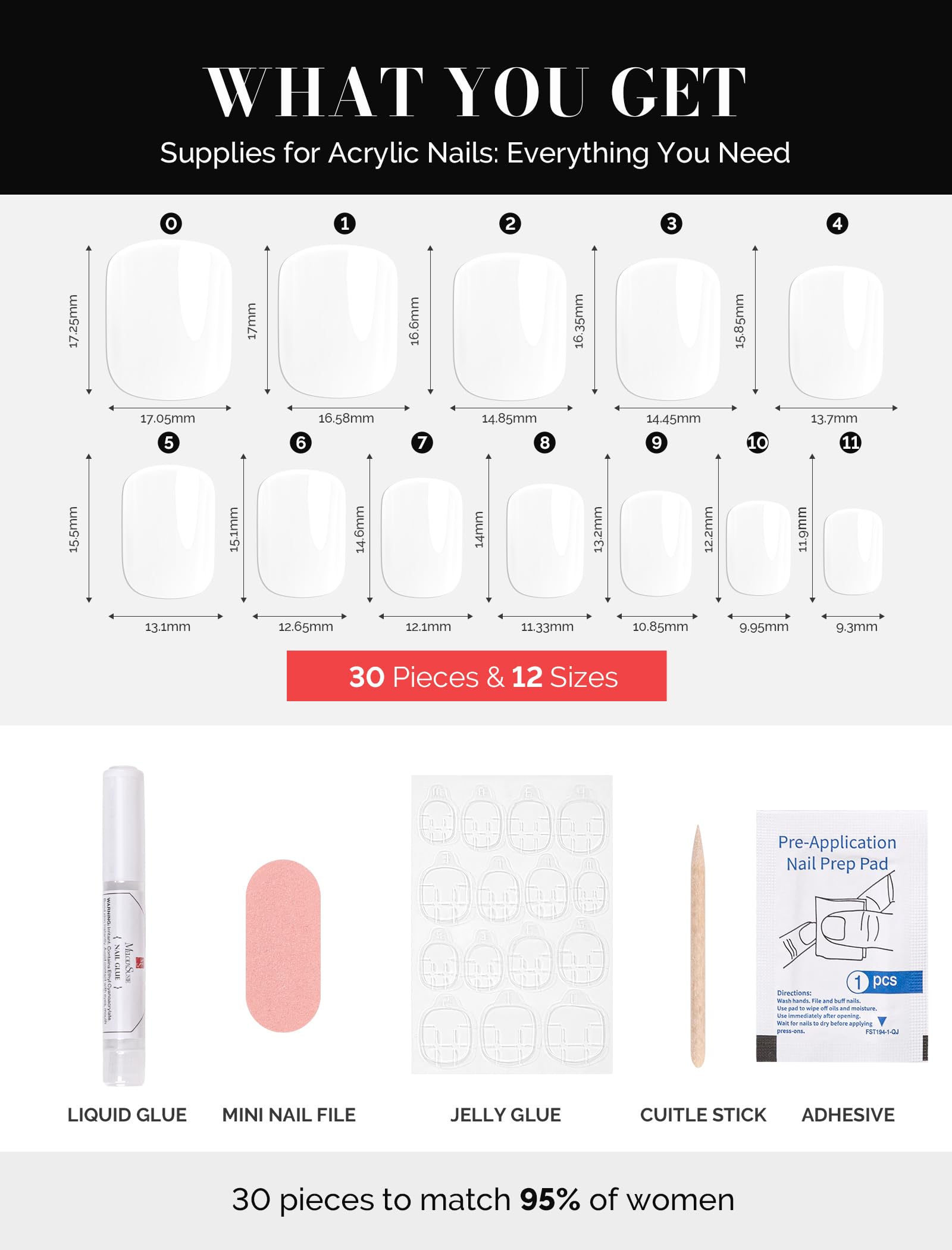 Acrylic Press On Nails - Short Square Pure White (US ONLY)