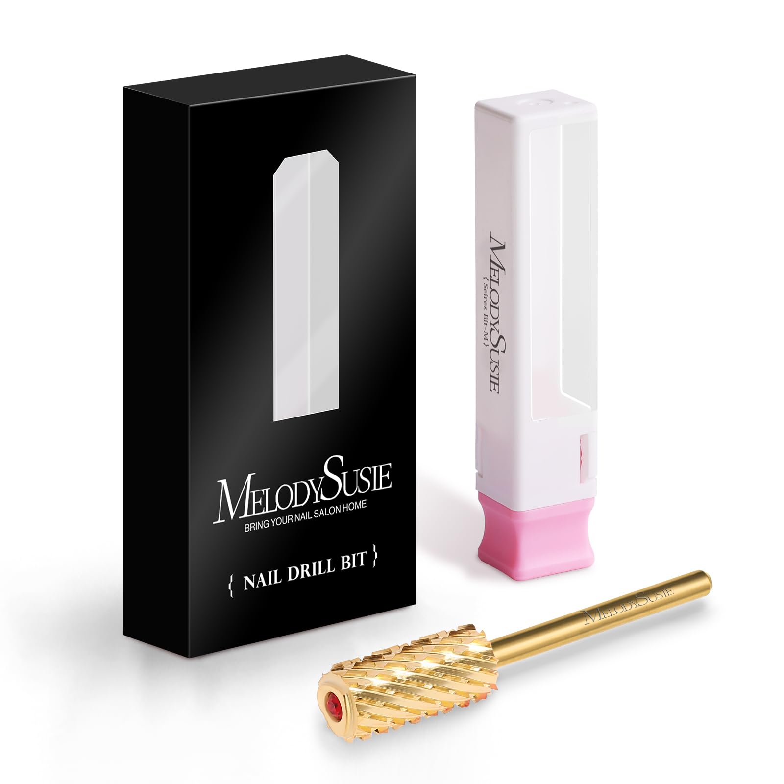 Crystal Top Red Heart Shape Large Barrel Carbide Nail Drill Bit (Gold)