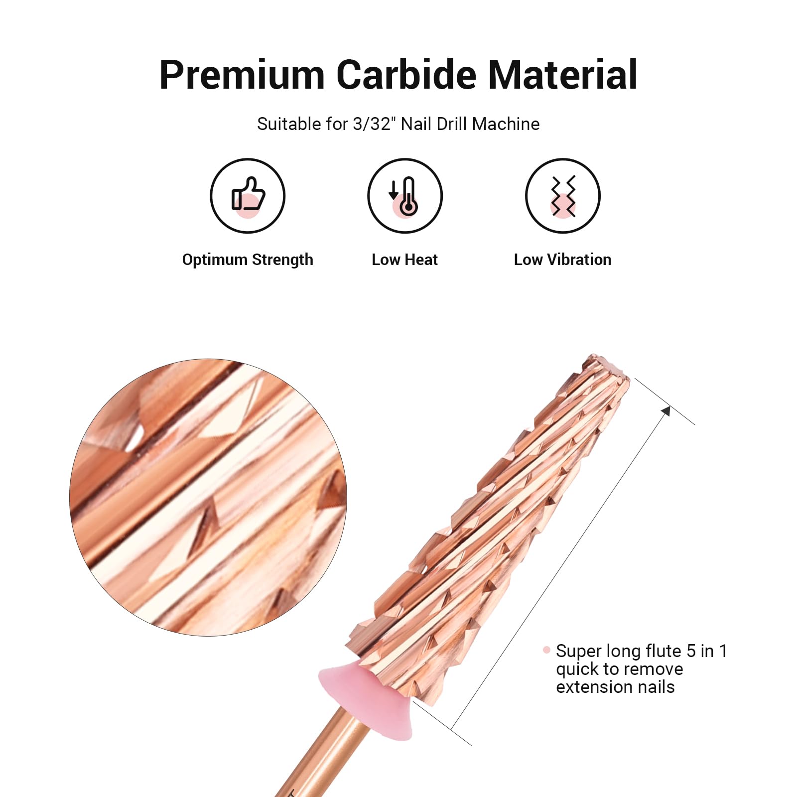 Super Long 5 in 1 Tungsten Carbide Nail Drill Bit (Rose-Gold)