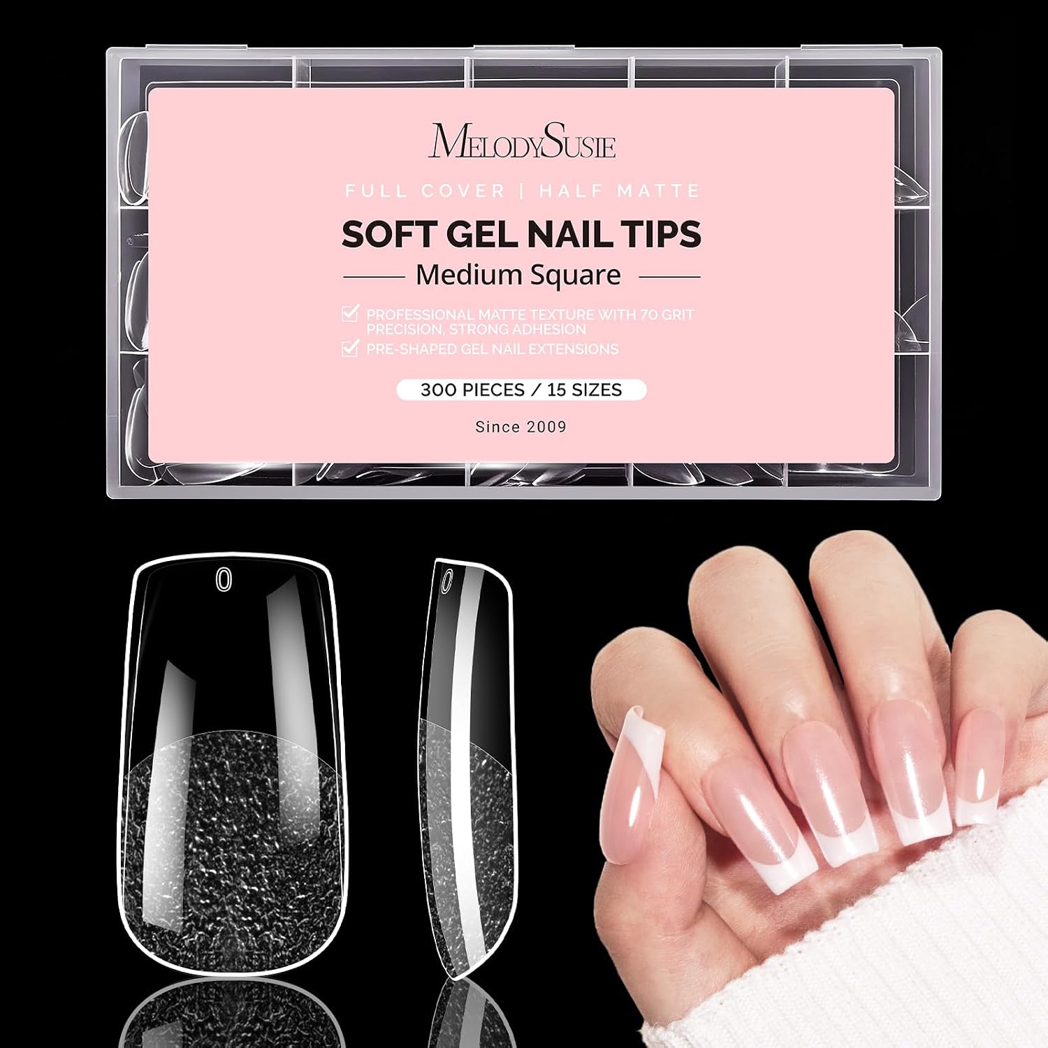 300Pcs Half Matte Clear Acrylic Full Cover Nail Tips