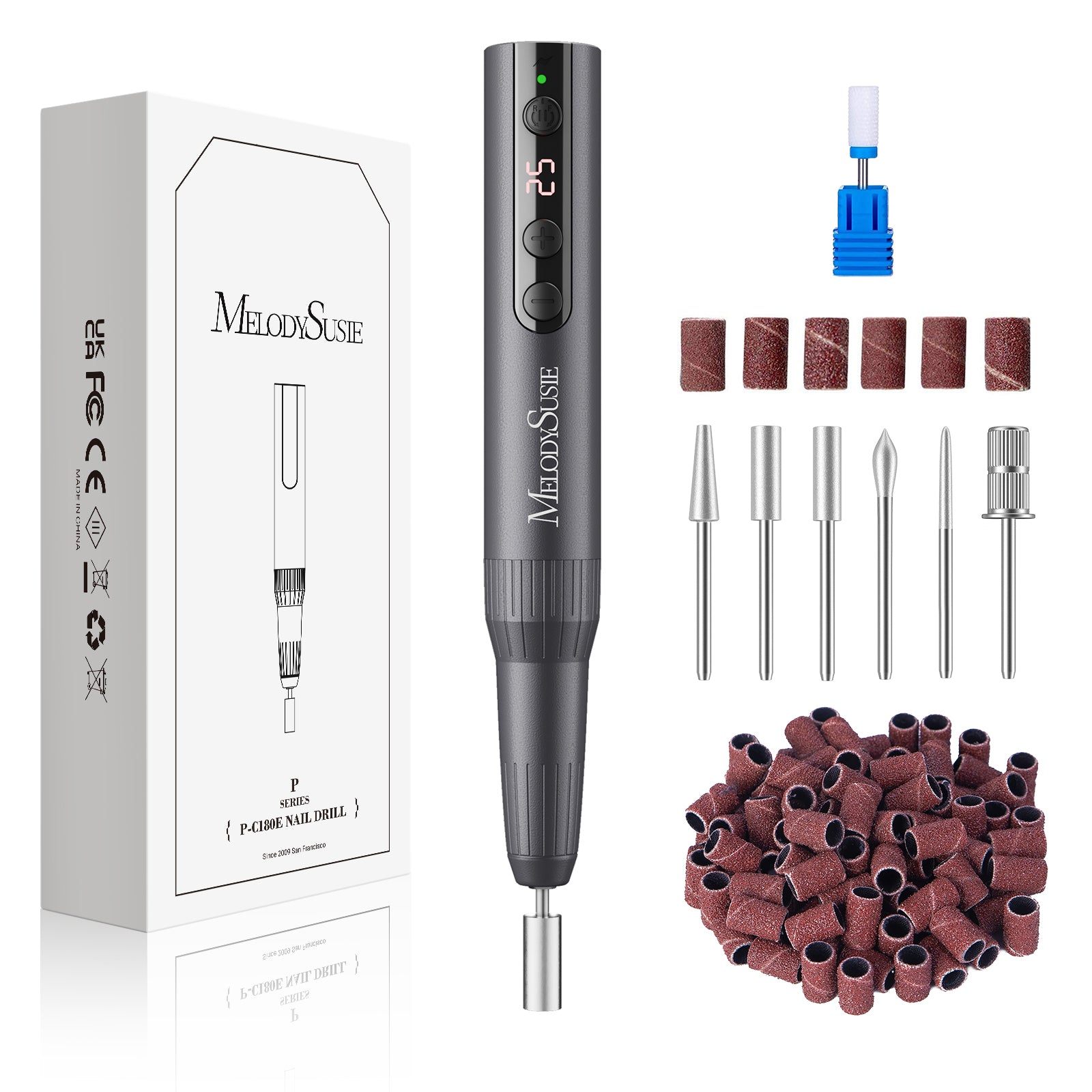 PC180F Pen-Shaped Rechargeable Nail Drill 25,000RPM - Black