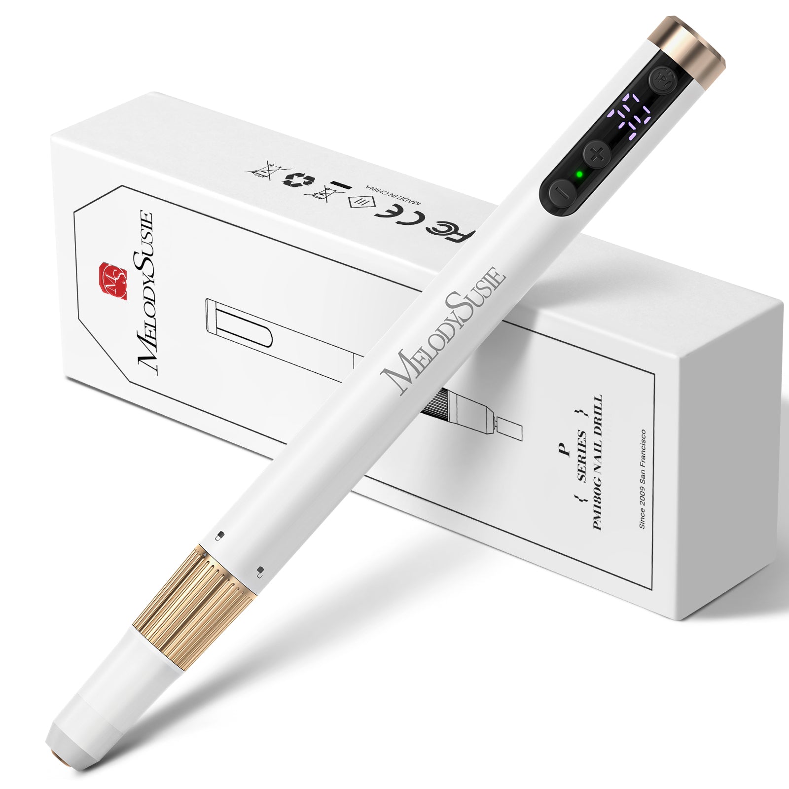 PM180G Pen-Shaped Ultra-Slim Rechargeable Nail Drill 30,000RPM - White