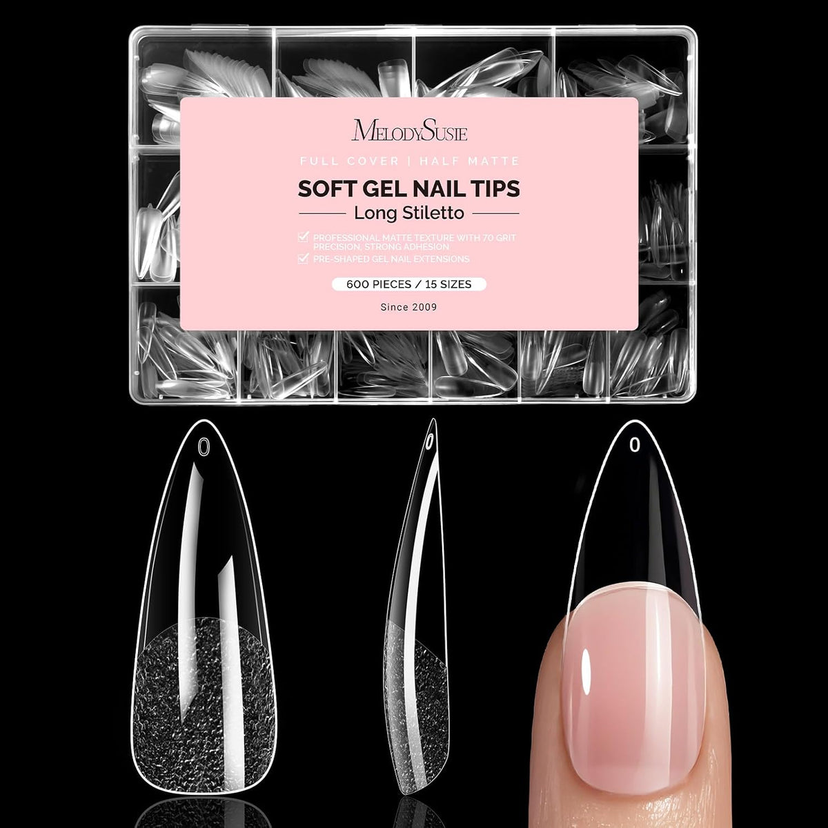 600Pcs Half Matte Clear Acrylic Full Cover Nail Tips