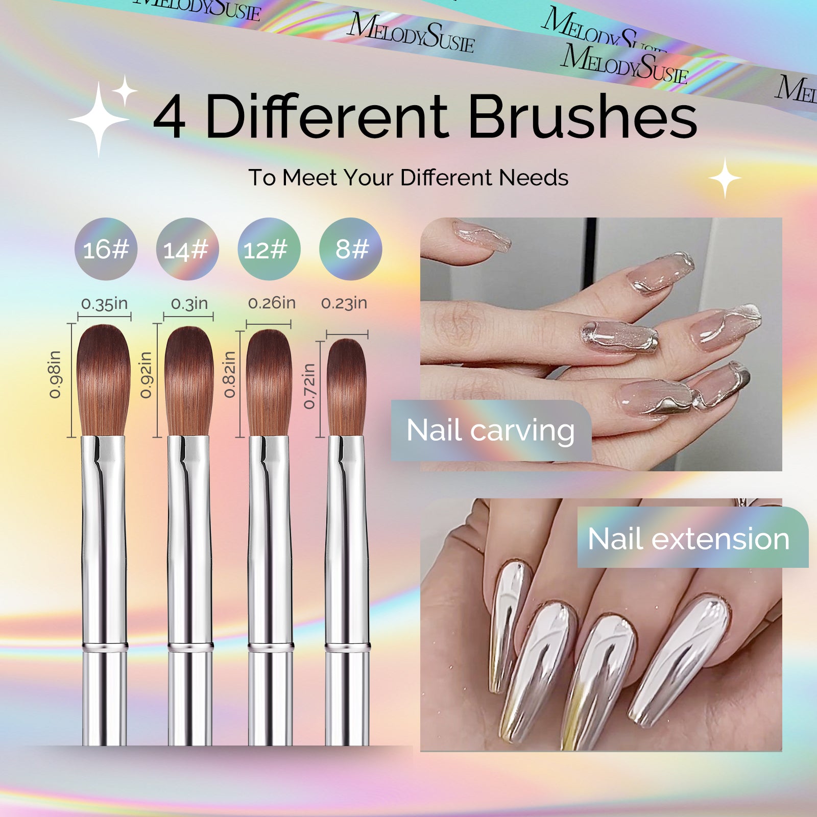 Acrylic Nail Brush Set (4Pcs) - Silver Color