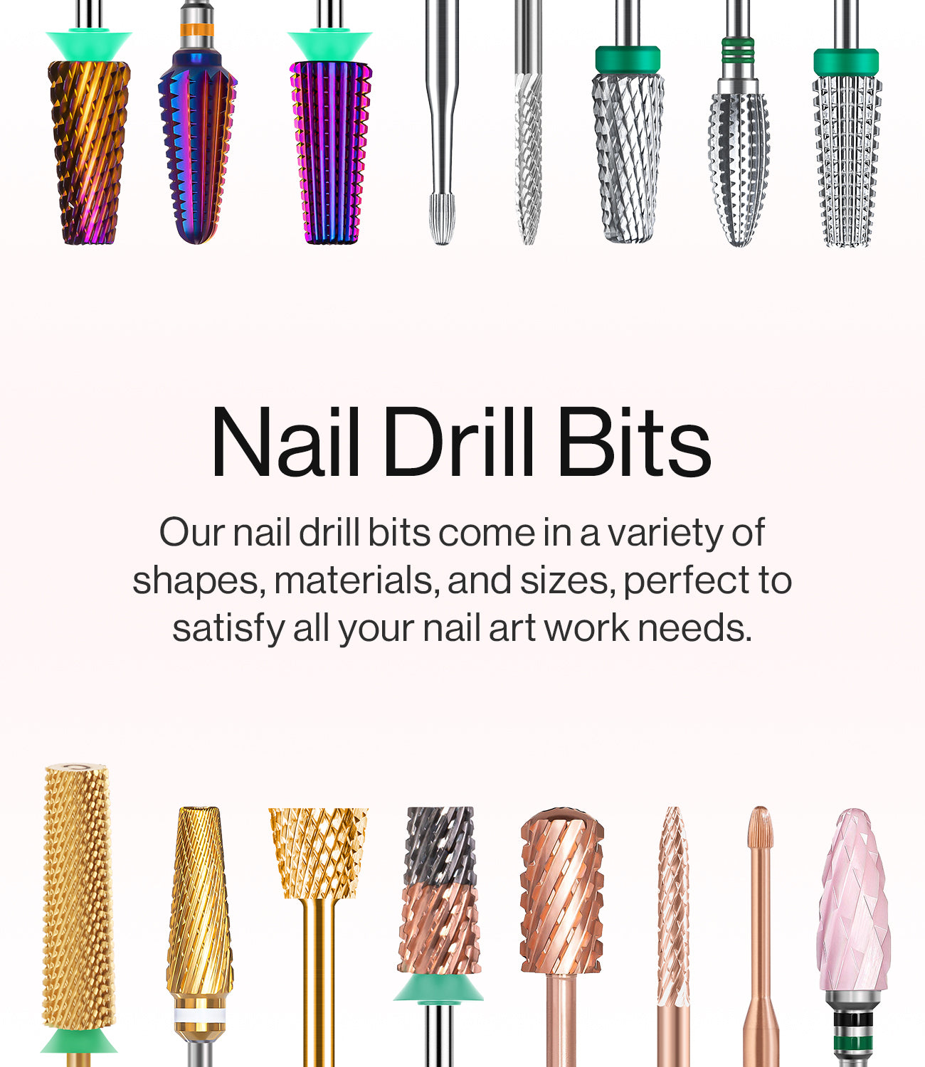 Professional Nail Drill Bits in a Variety of Shapes, Materials, and Sizes