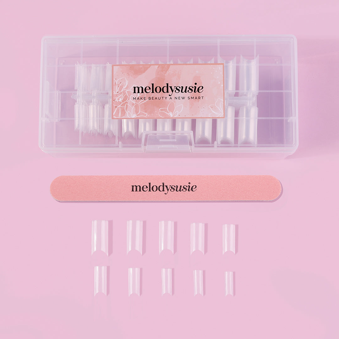 Long Square Nail Tips – Clear Half Cover