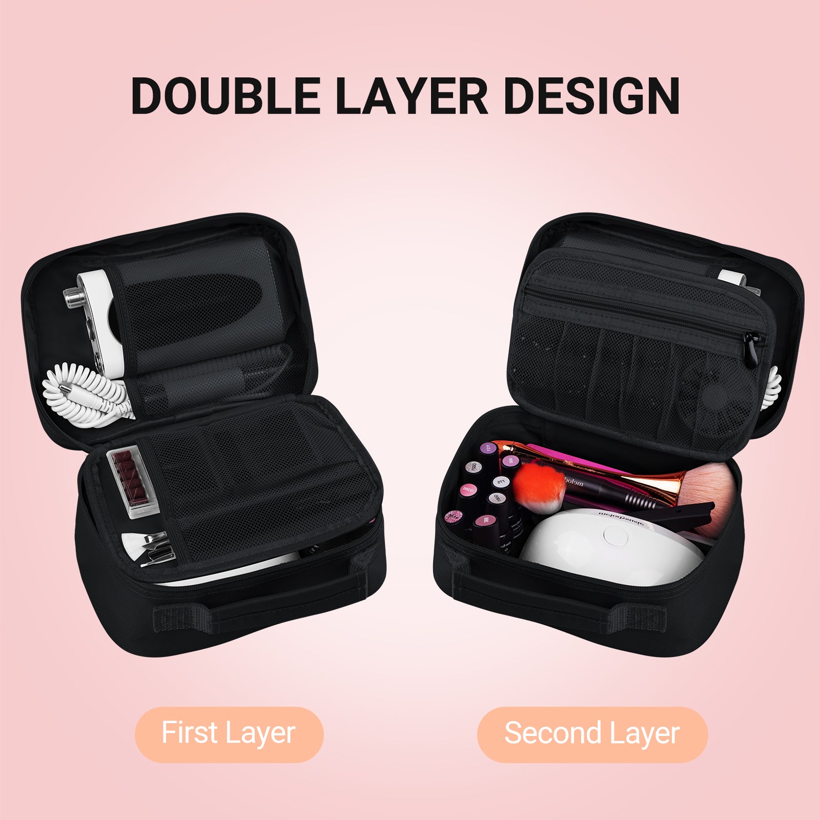 Portable Double Layer Nail Kit Travel Storage Bag