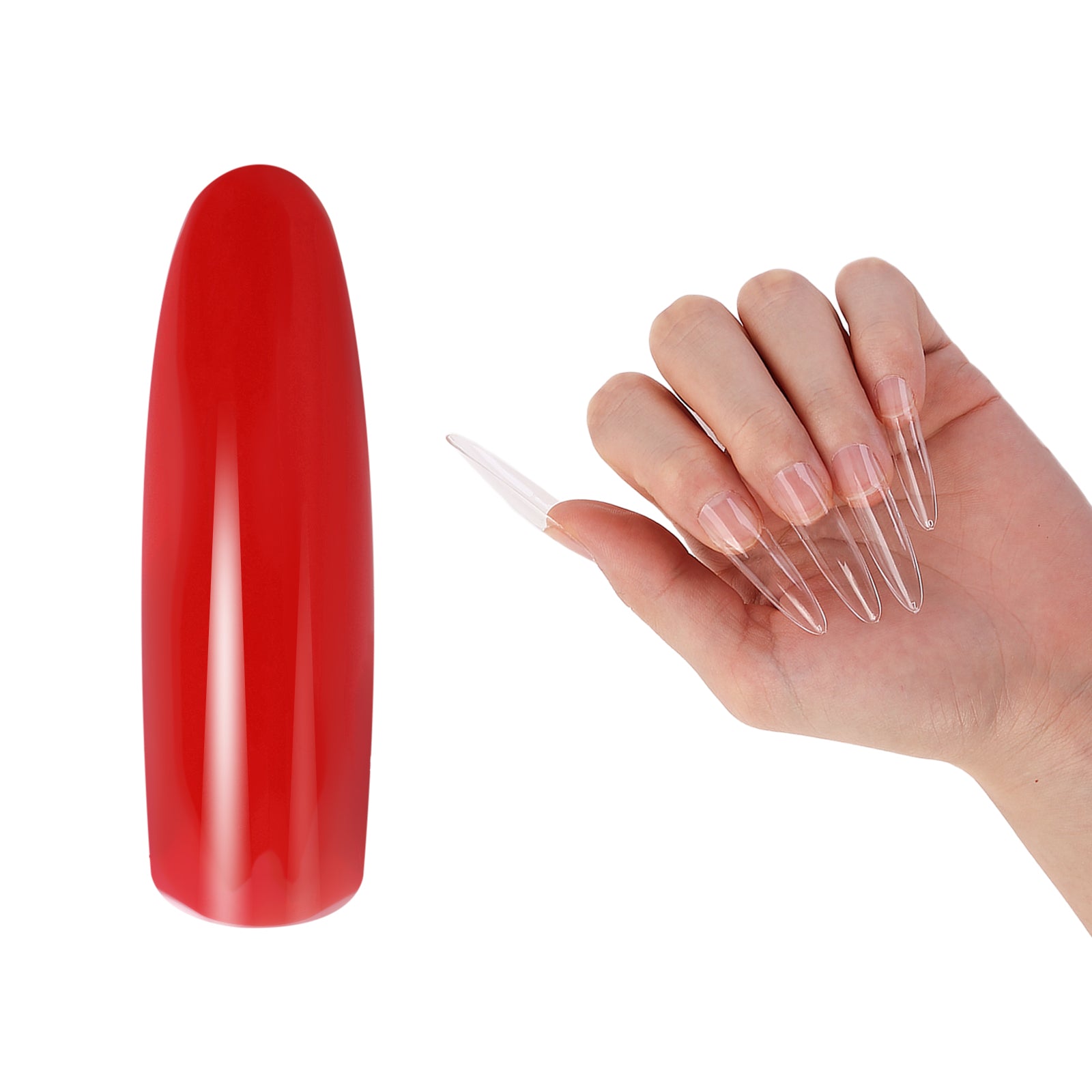 XXL Long Almond Nail Tips – Clear Full Cover