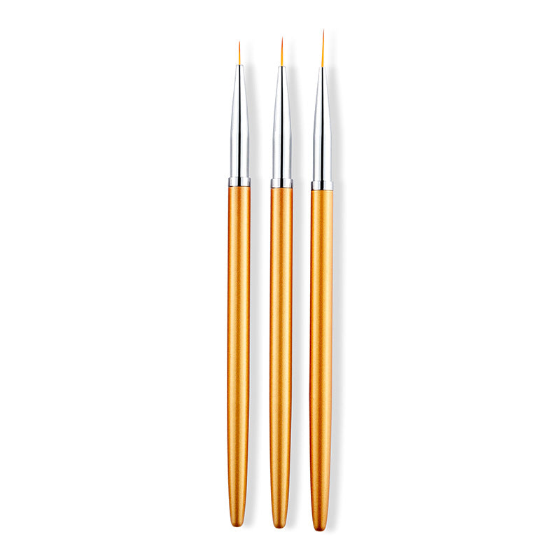 3 Piece Golden Nail Art Liner Brushes for manicure at home or salon