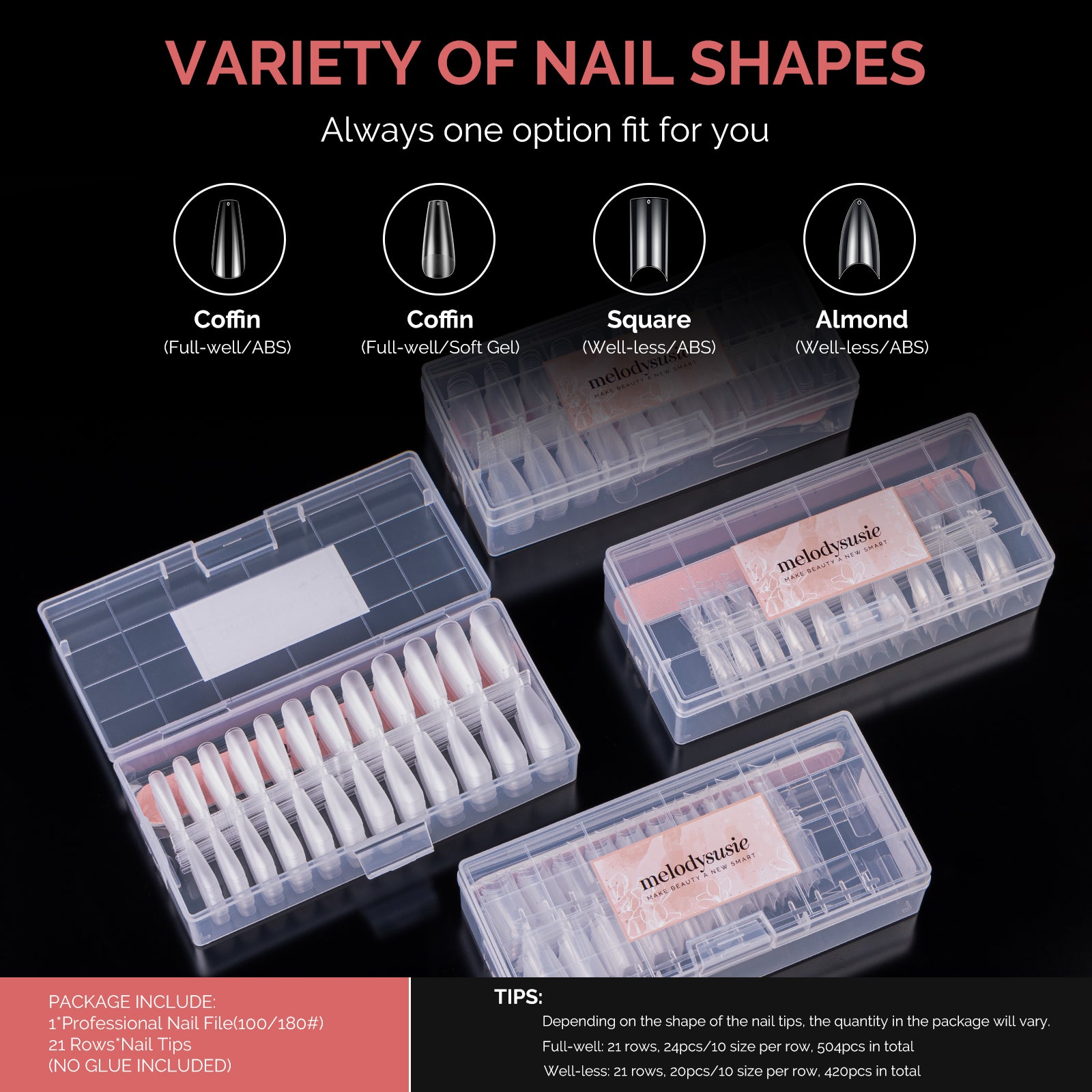 Long Square Nail Tips – Clear Half Cover