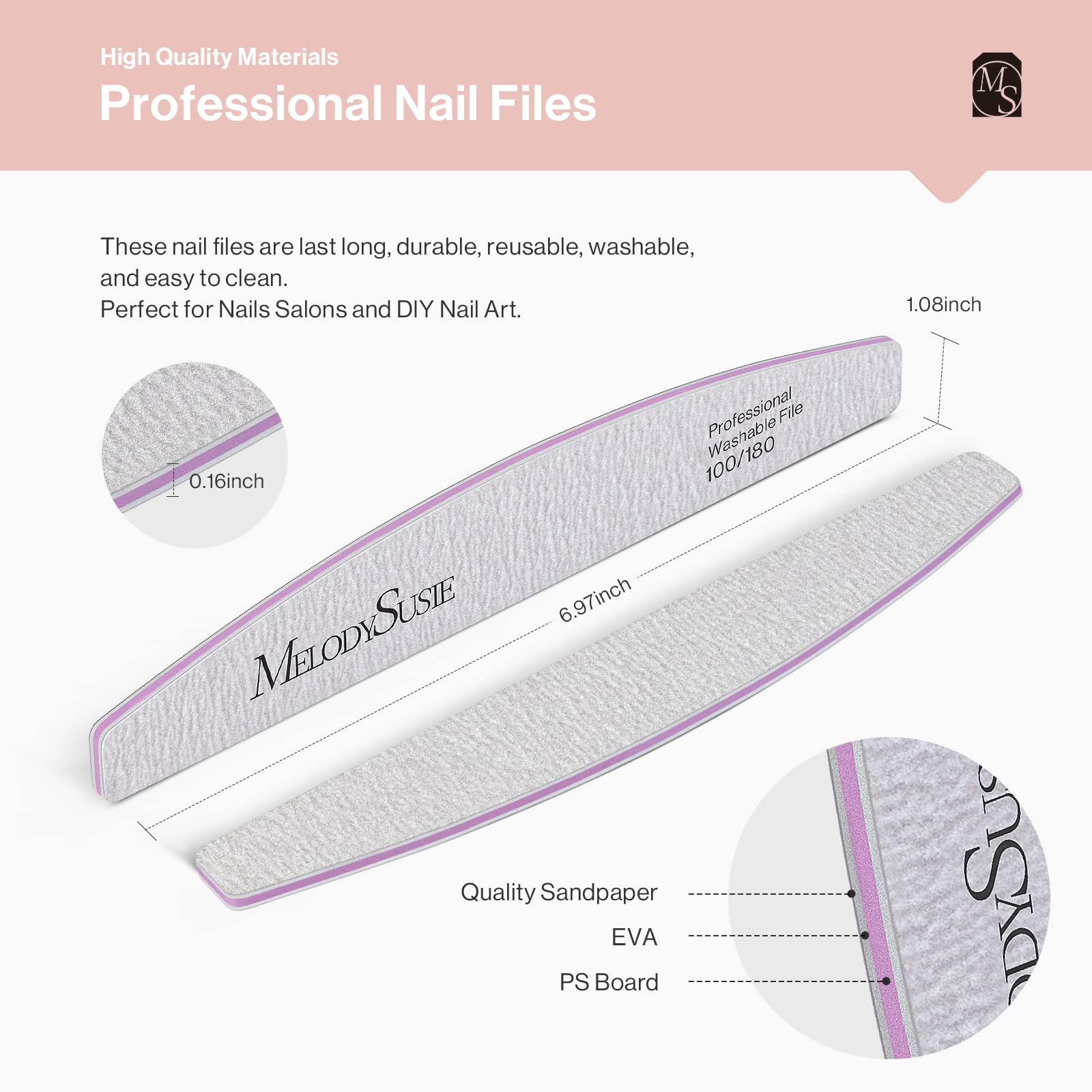 Washable Halfmoon Nail Files 100/180 - Gray