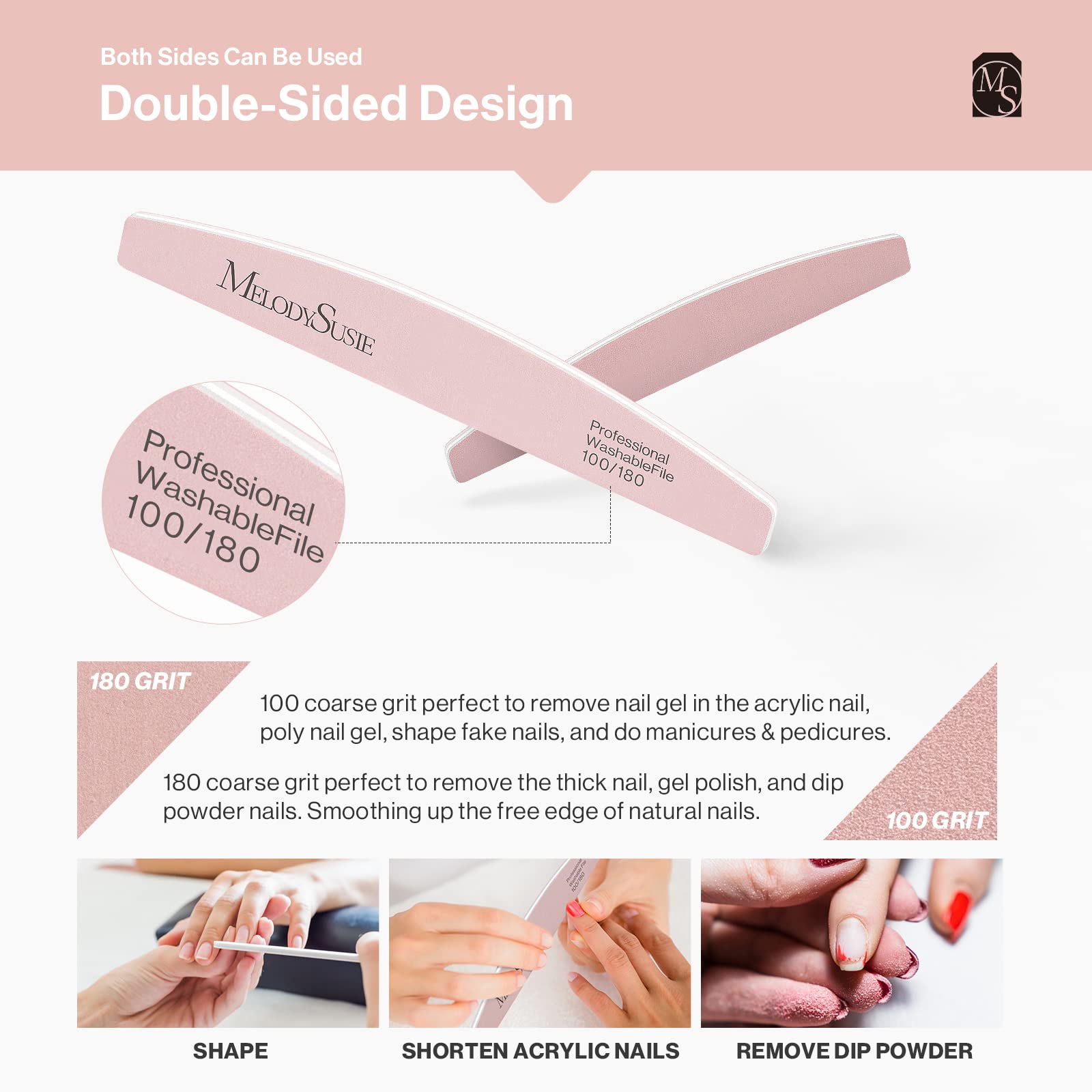 Washable Halfmoon Nail Files 100/180 - Pink