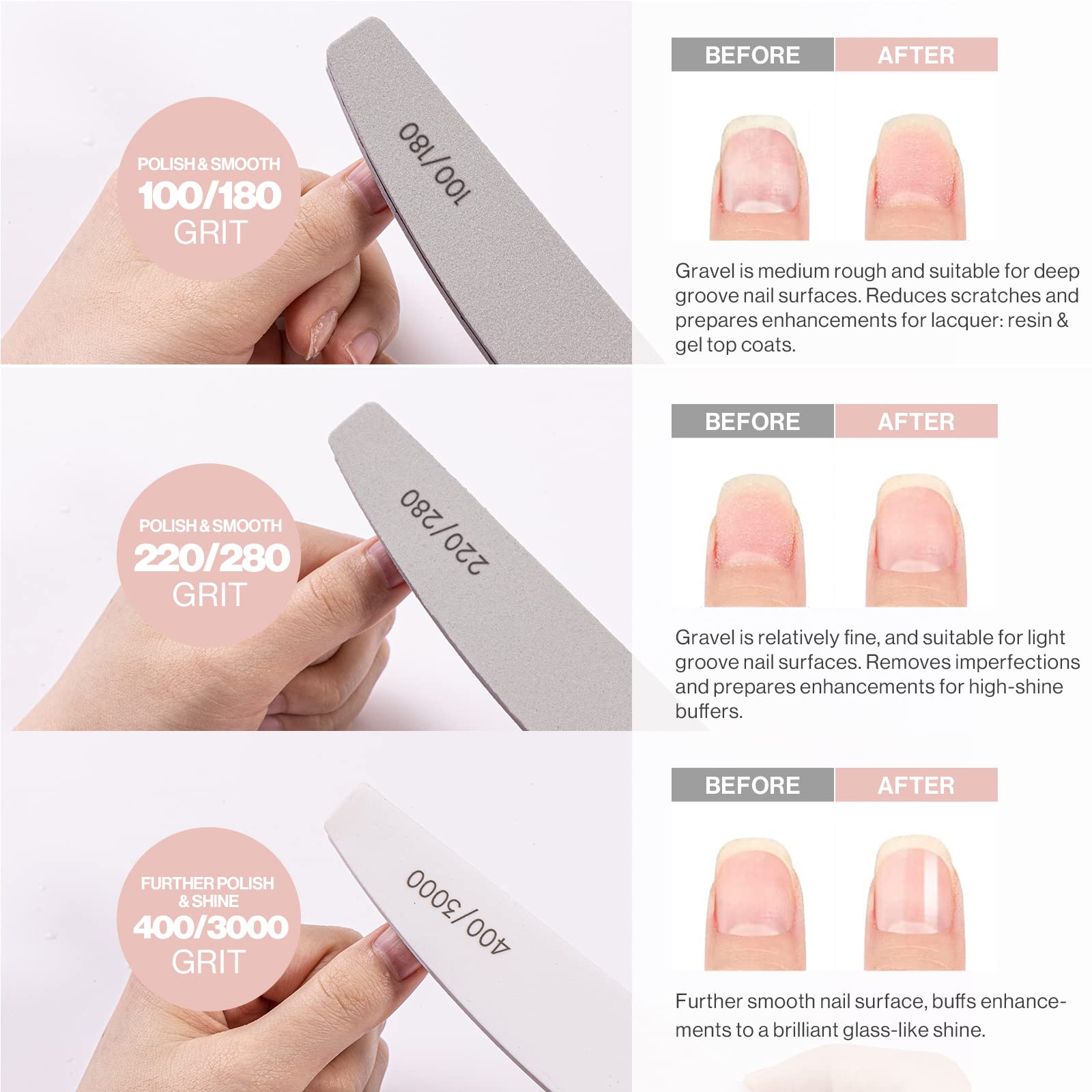Washable Halfmoon Nail Files and Buffer Set