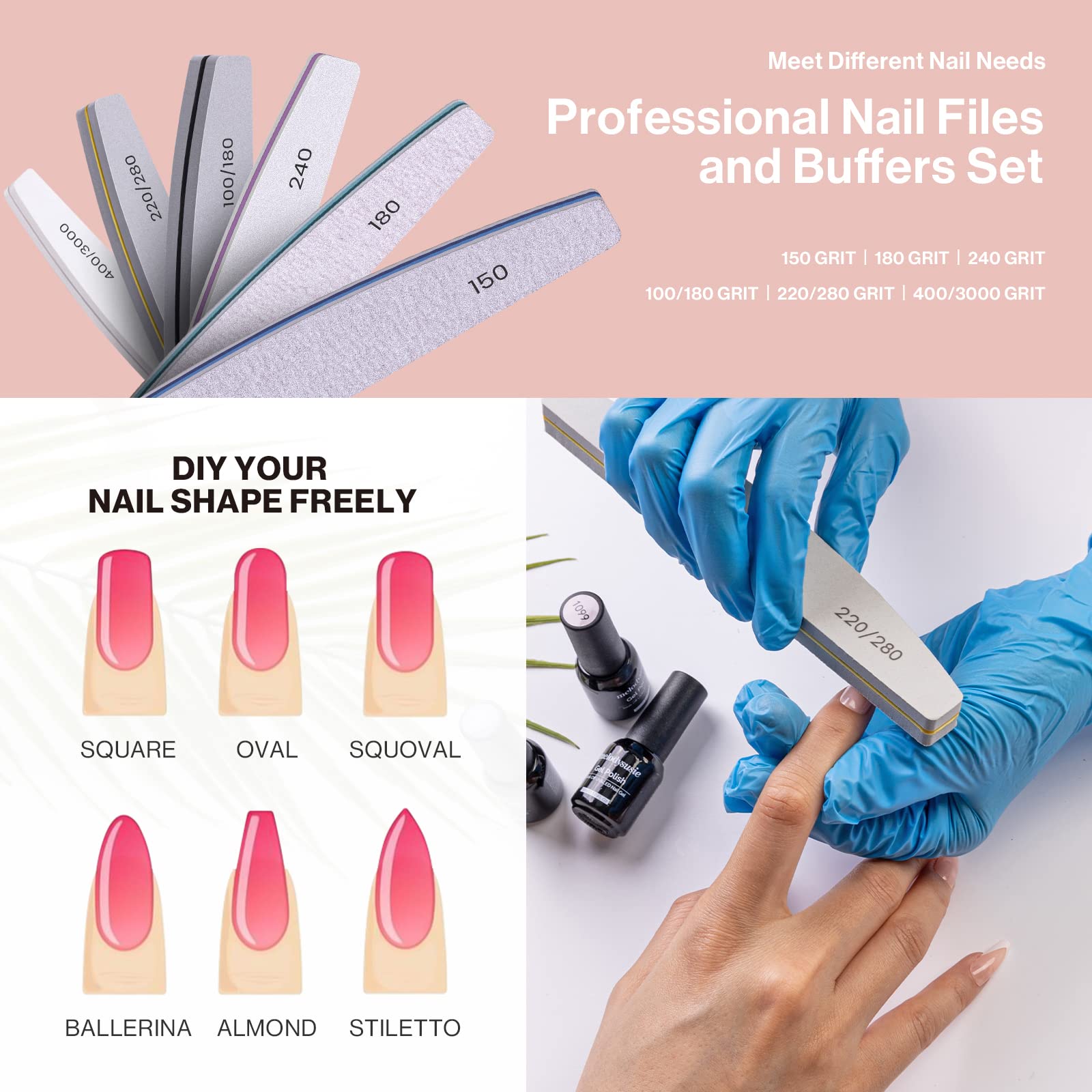 Washable Halfmoon Nail Files and Buffer Set
