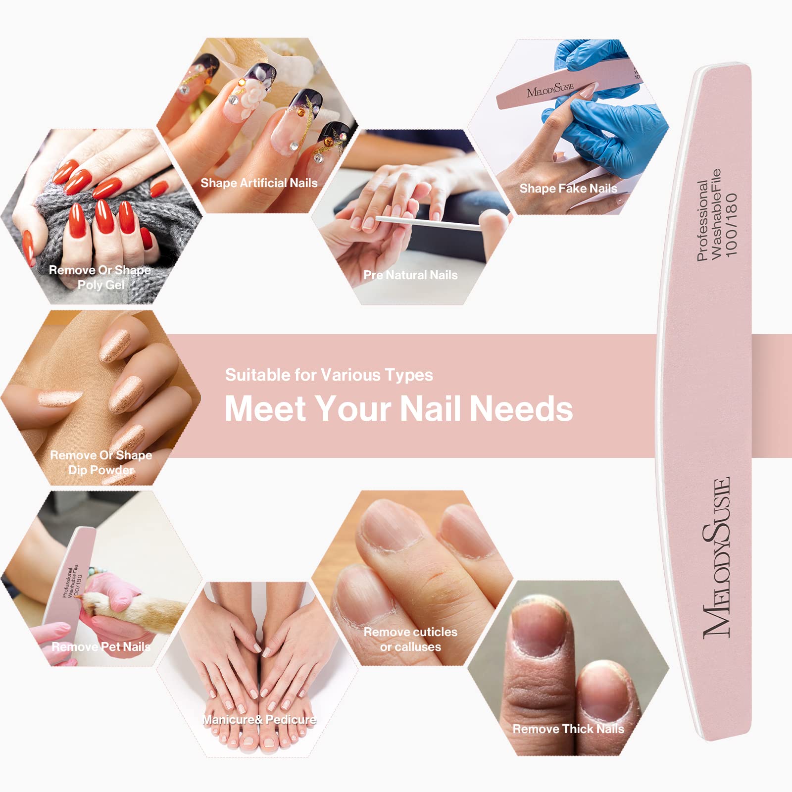 Washable Halfmoon Nail Files 100/180 - Pink