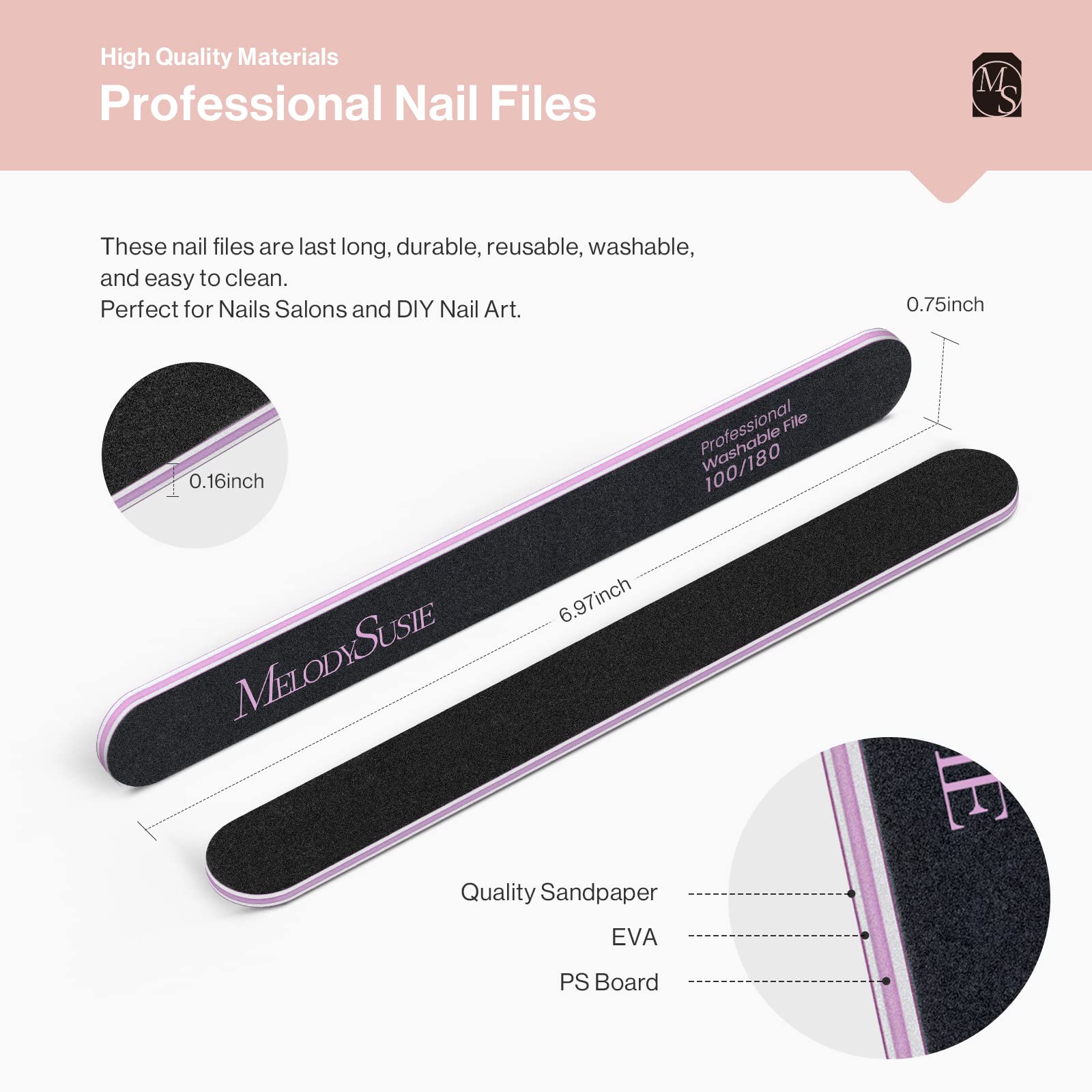 Washable Straight Nail Files 100/180-Black