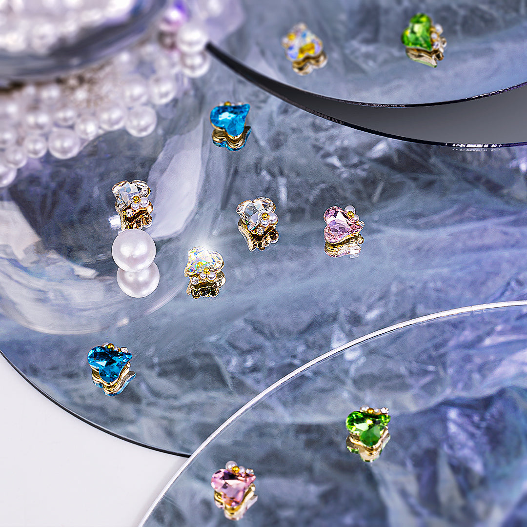 Pearl & Crystal Skew Heart Shape Nail Rhinestones