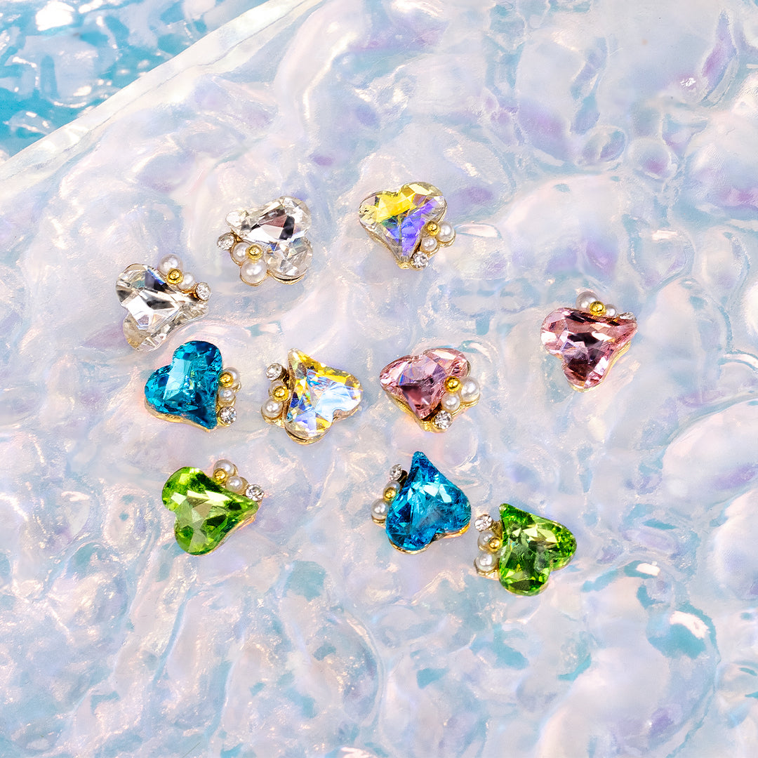 Pearl & Crystal Skew Heart Shape Nail Rhinestones