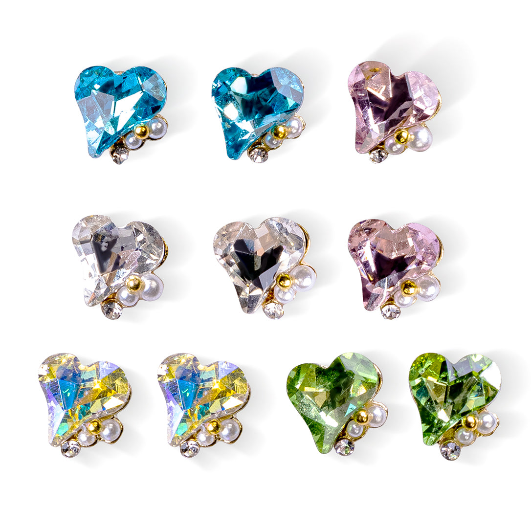 Pearl & Crystal Skew Heart Shape Nail Rhinestones