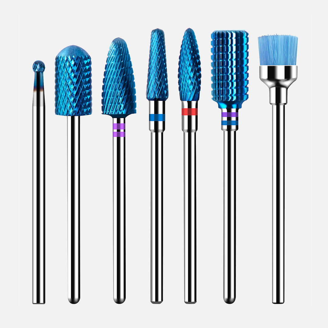 Blue Carbide Nail Drill Bits Set (7pcs) for manicure at home or salon use