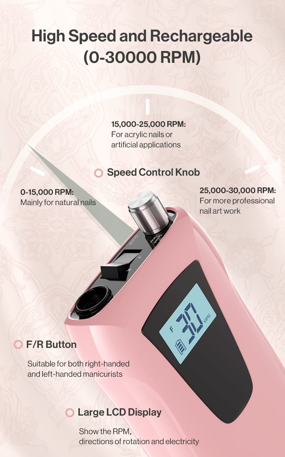 SE1-Selene Rechargeable Nail Drill 30,000 RPM