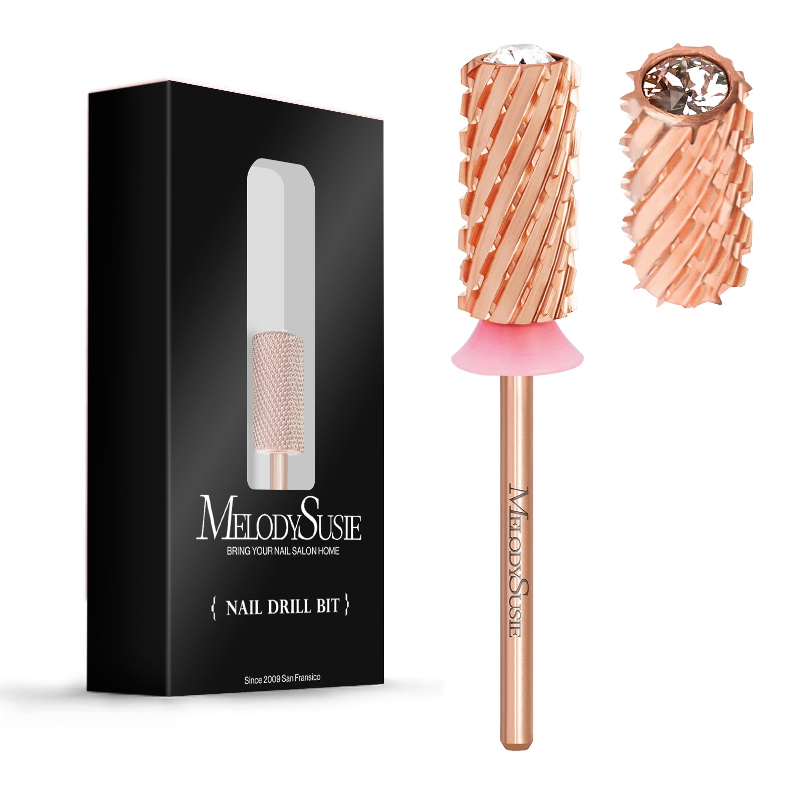 Crystal Top Large Barrel Carbide Nail Drill Bit (Rose-Gold)