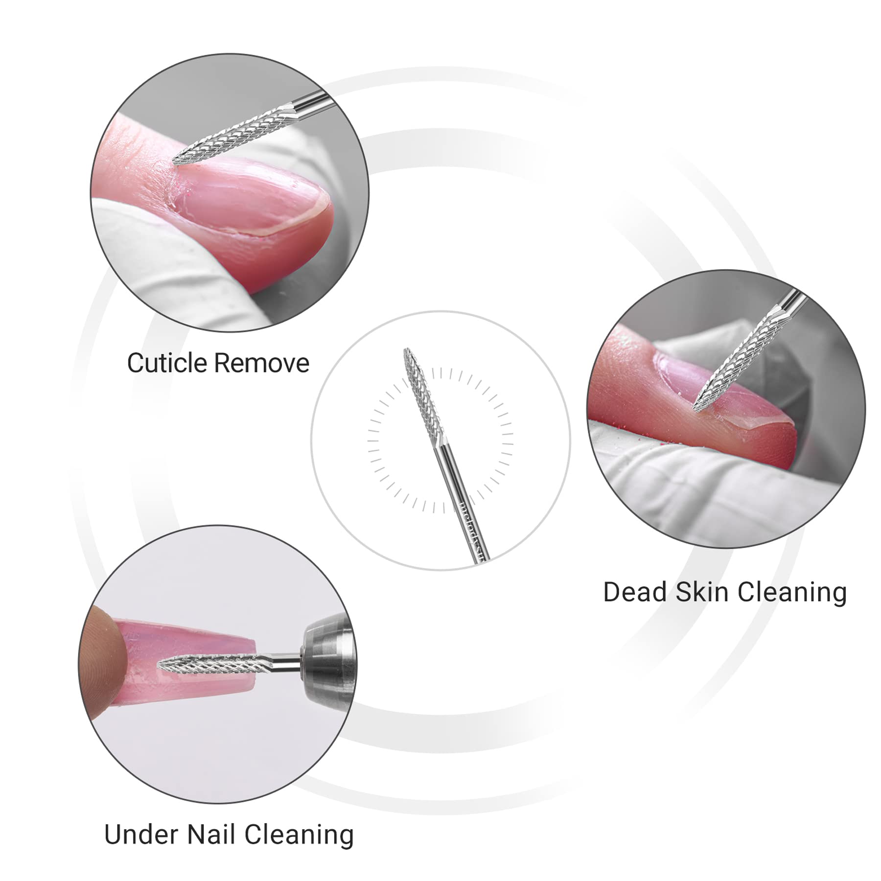 Tungsten Carbide Safety Under Nail Cleaner Nail Drill Bit Silver