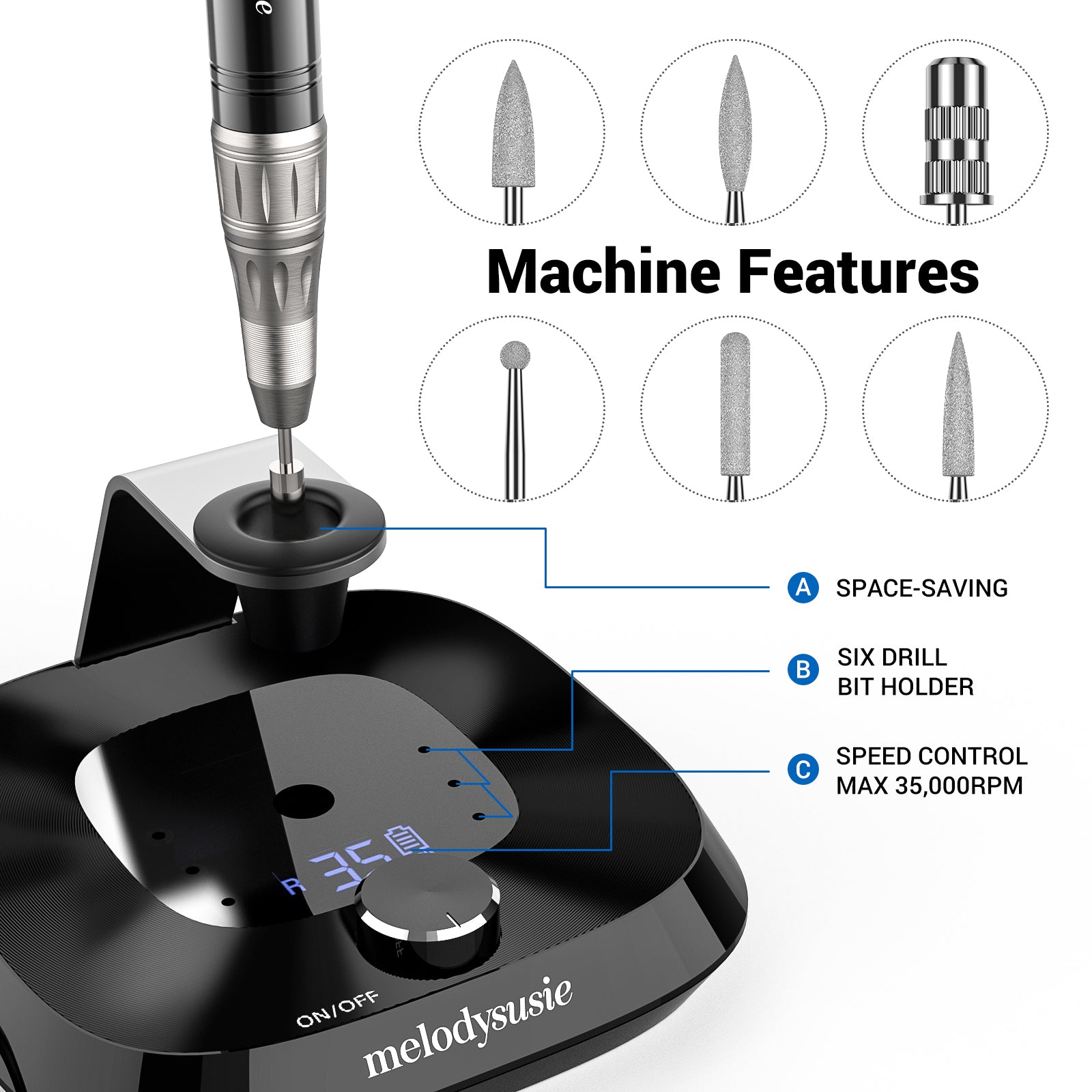 Kanon(MB420C) Desktop Multifunctional Rechargeable Nail Drill 35,000RPM