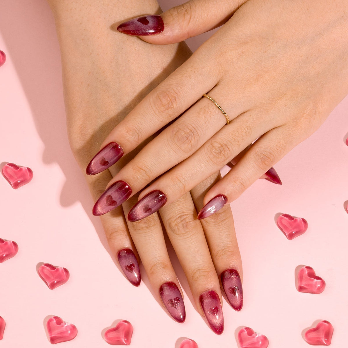 Simple Heart Nails That Shine