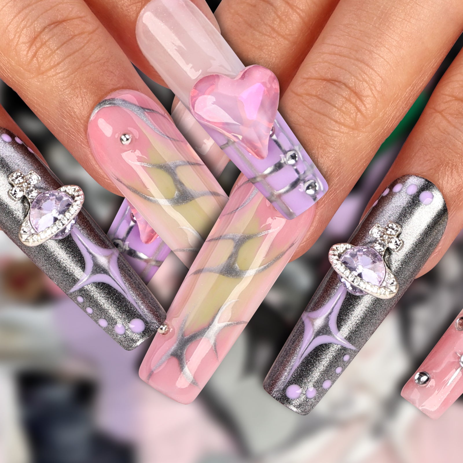 Punk Pastel Square Long Press On Nails | MelodySusie